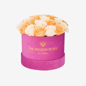 Classic Hot Pink Suede Dome Box | Peach & Ivory Roses