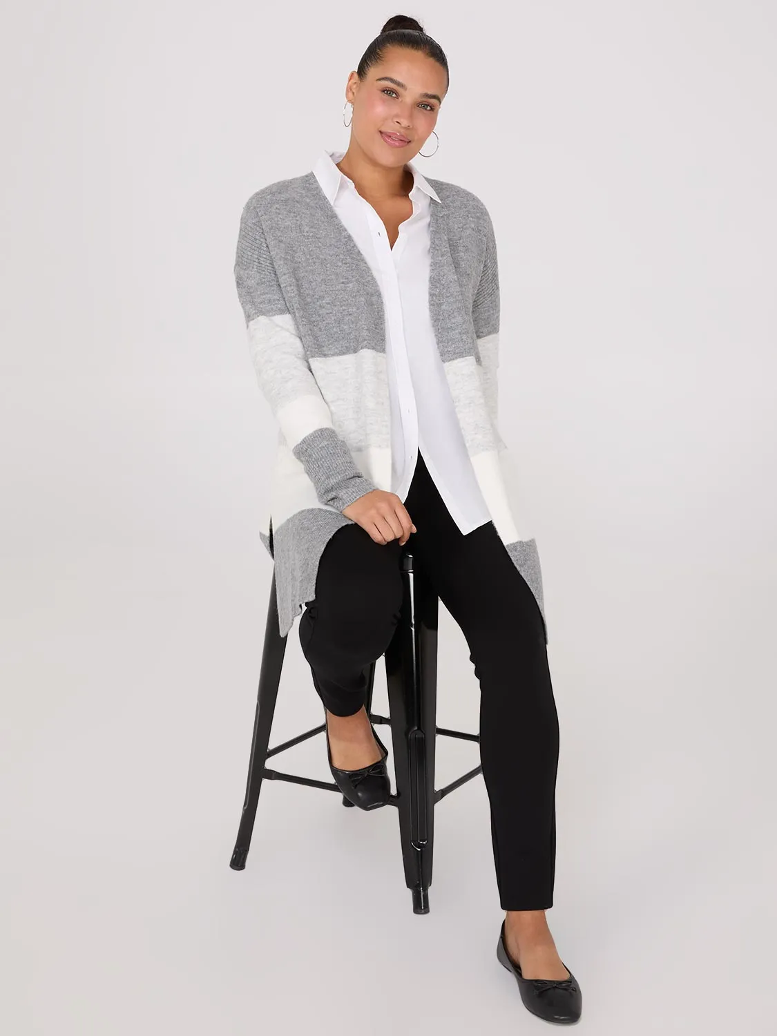 Colour Block Duster With Side Slits