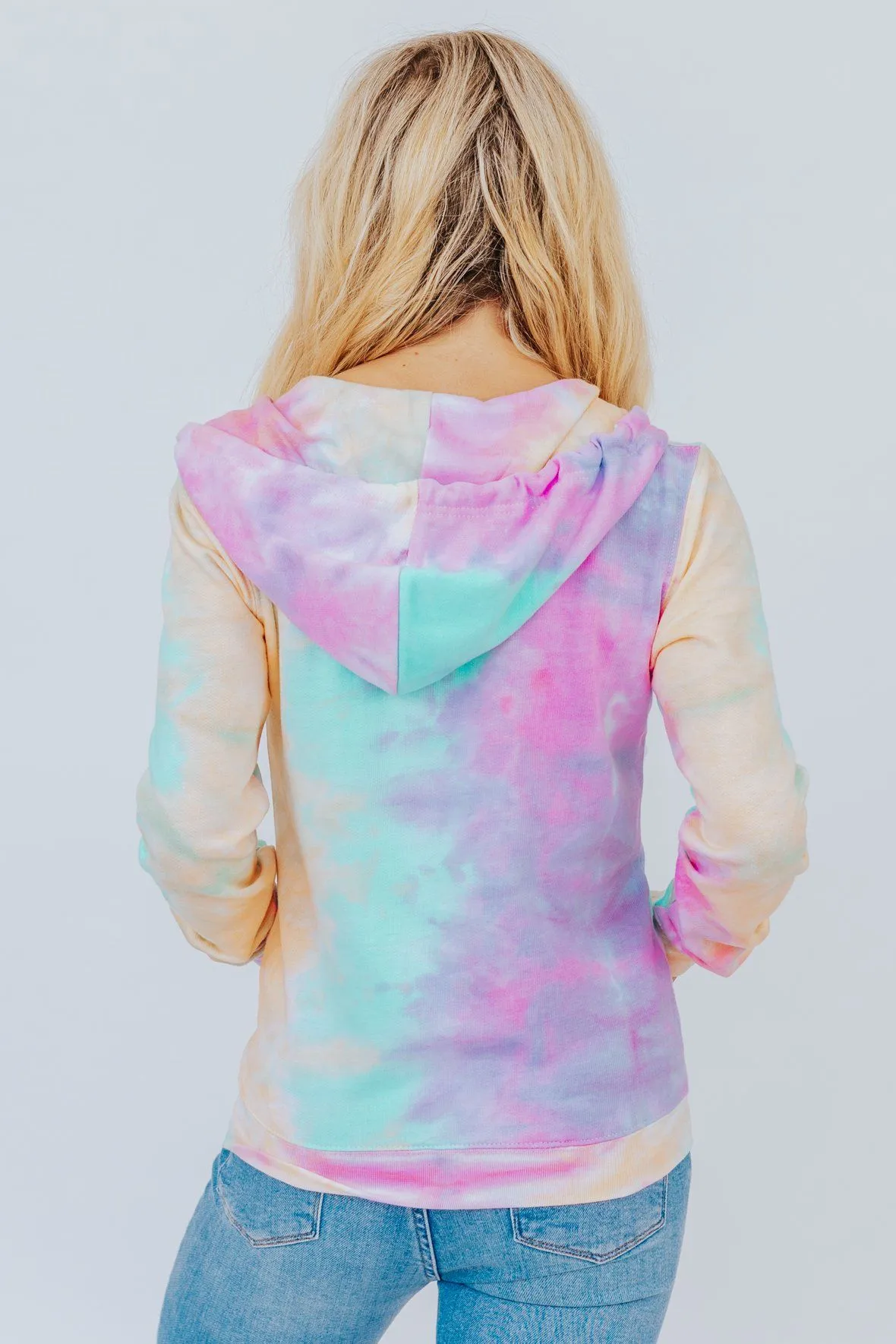 Cooler Breeze Tie Dye Zip Up Hoodie in Pink/Apricot