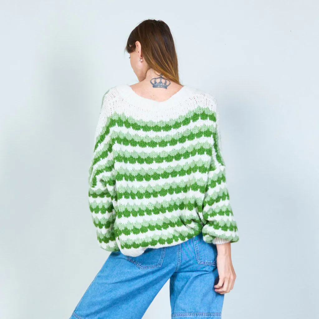 Cozy v-neck sweater with zigzag pattern wholesale