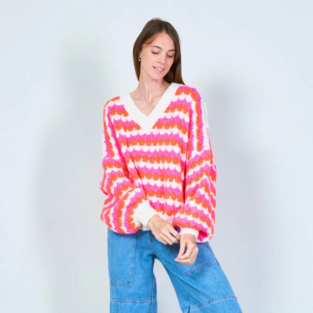 Cozy v-neck sweater with zigzag pattern wholesale