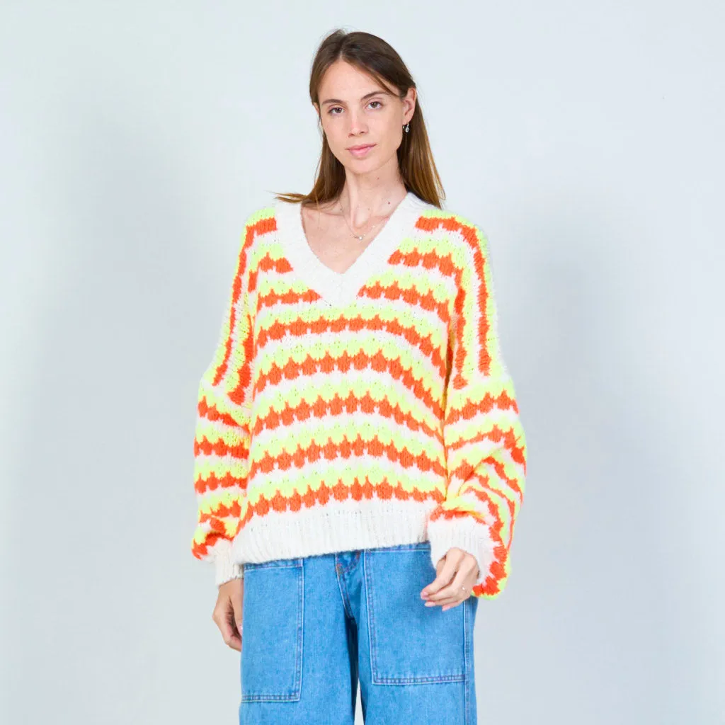Cozy v-neck sweater with zigzag pattern wholesale