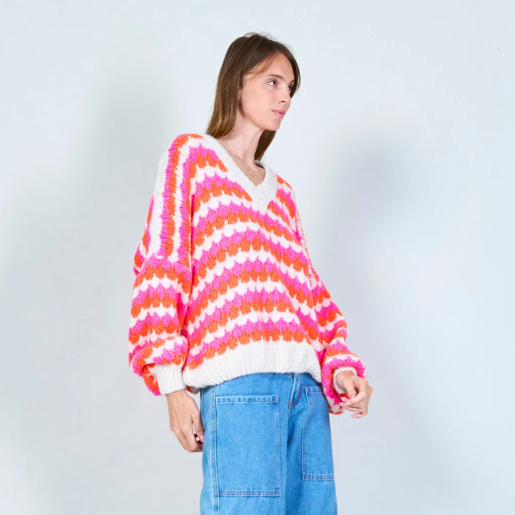 Cozy v-neck sweater with zigzag pattern wholesale
