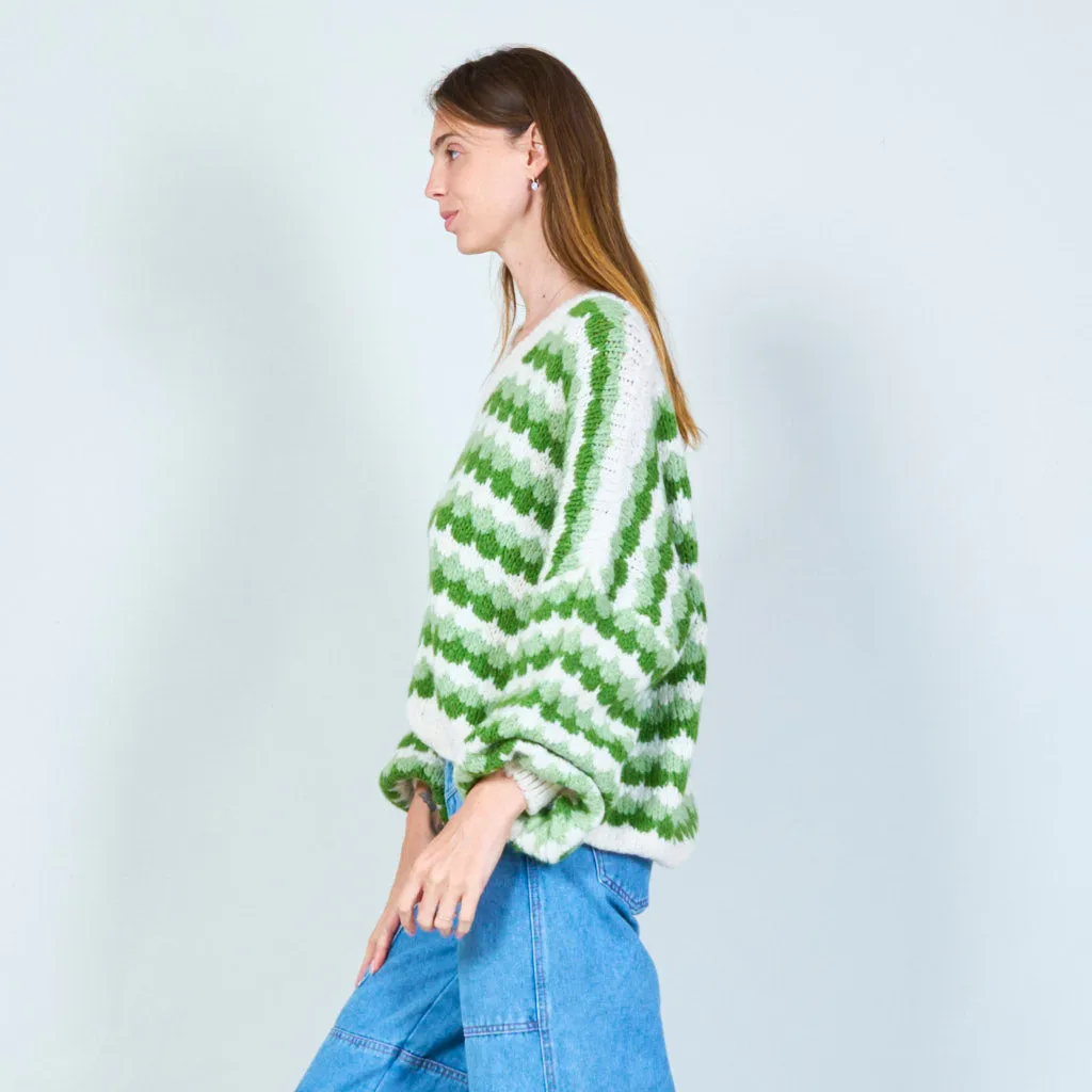 Cozy v-neck sweater with zigzag pattern wholesale