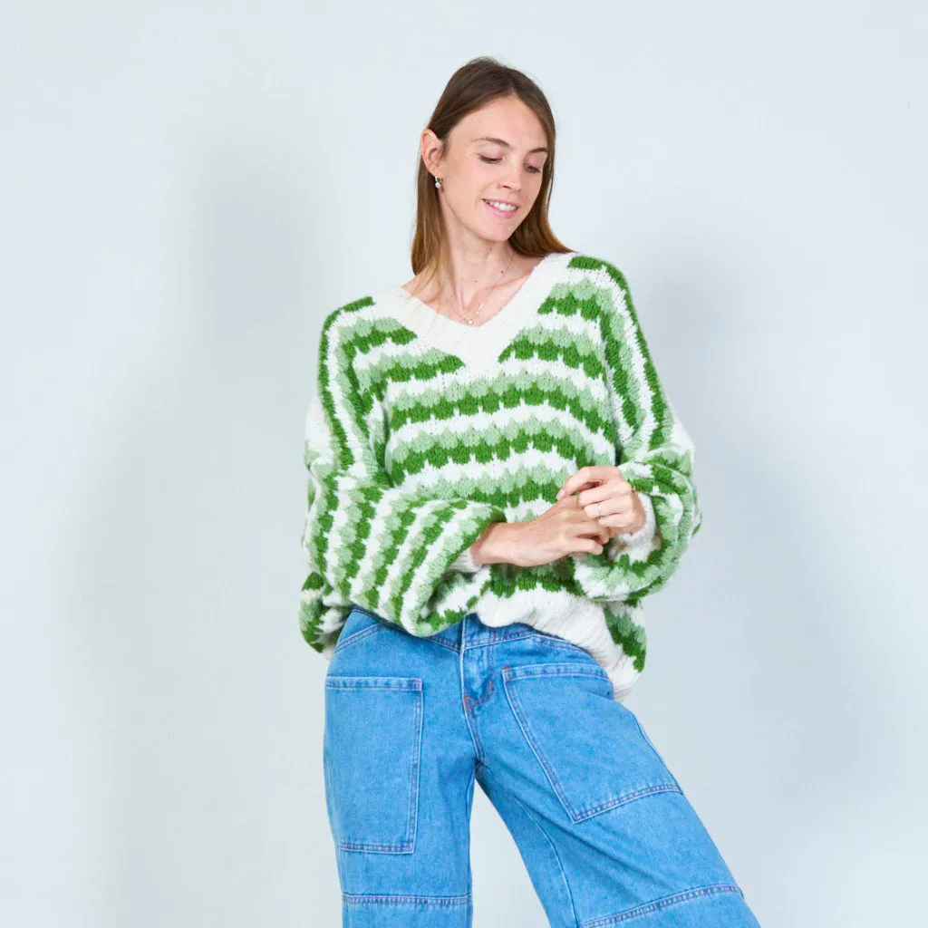 Cozy v-neck sweater with zigzag pattern wholesale