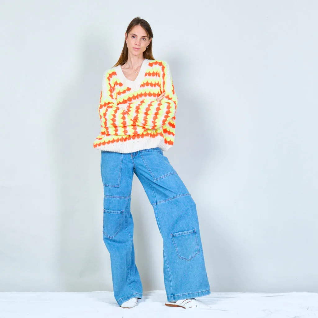 Cozy v-neck sweater with zigzag pattern wholesale