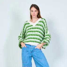 Cozy v-neck sweater with zigzag pattern wholesale