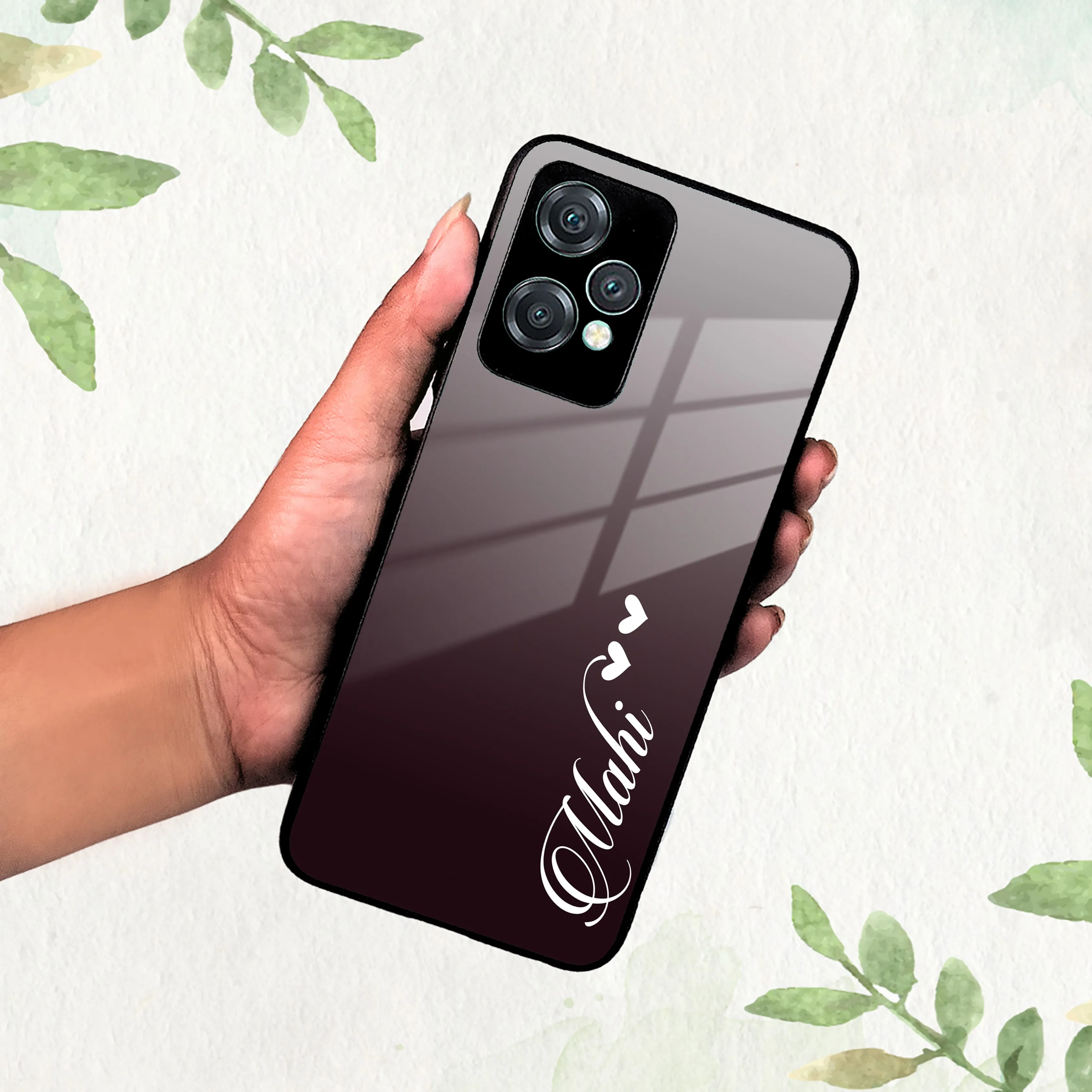 Customize Name Gradient Glass Case Cover Grey For OnePlus