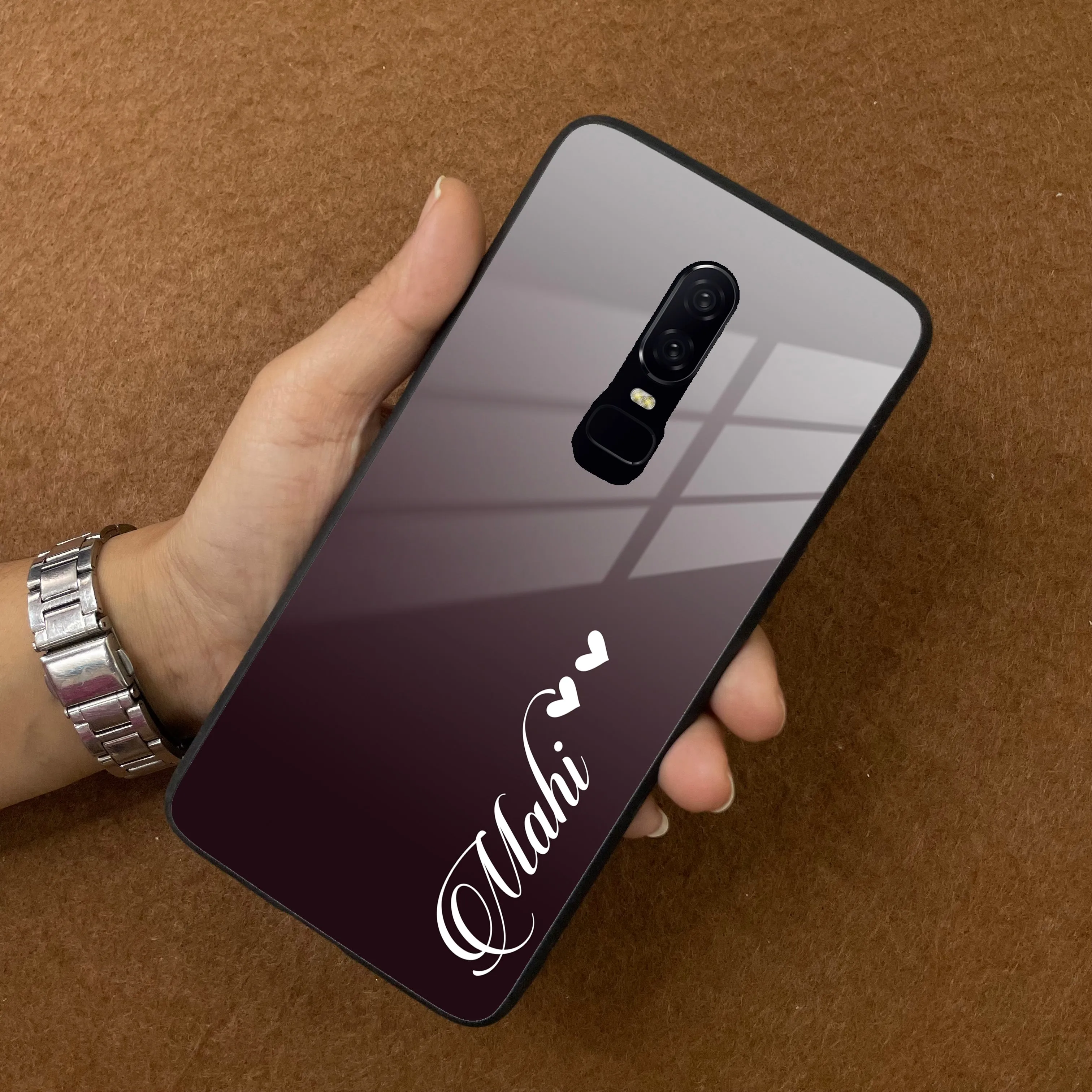 Customize Name Gradient Glass Case Cover Grey For OnePlus