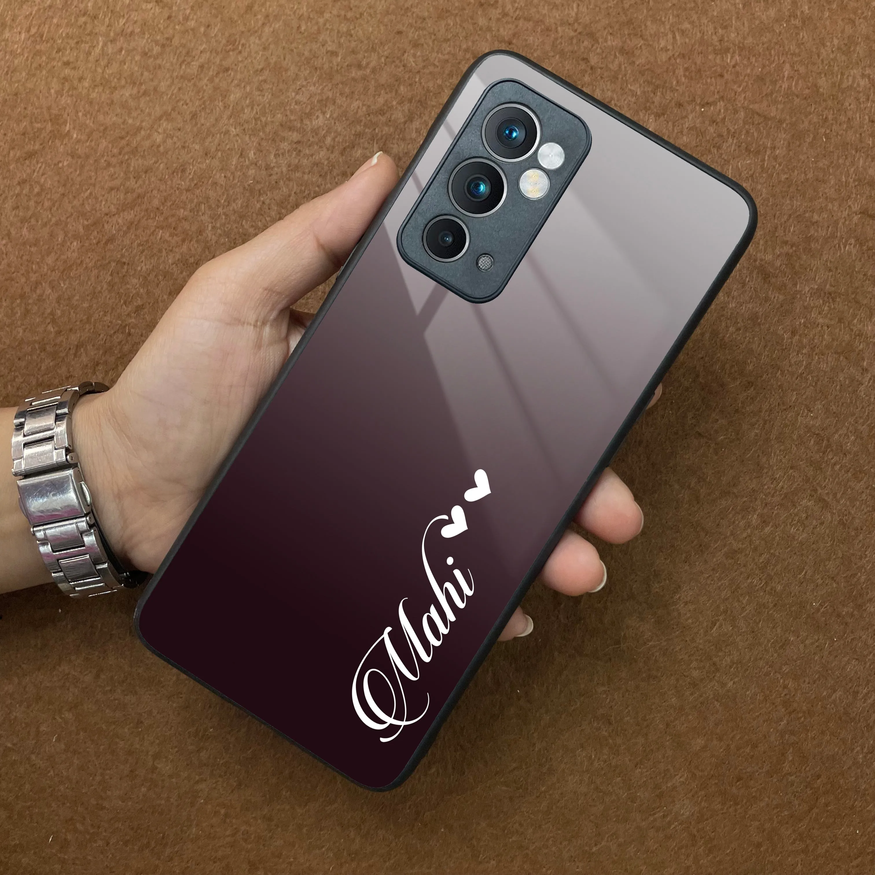 Customize Name Gradient Glass Case Cover Grey For OnePlus