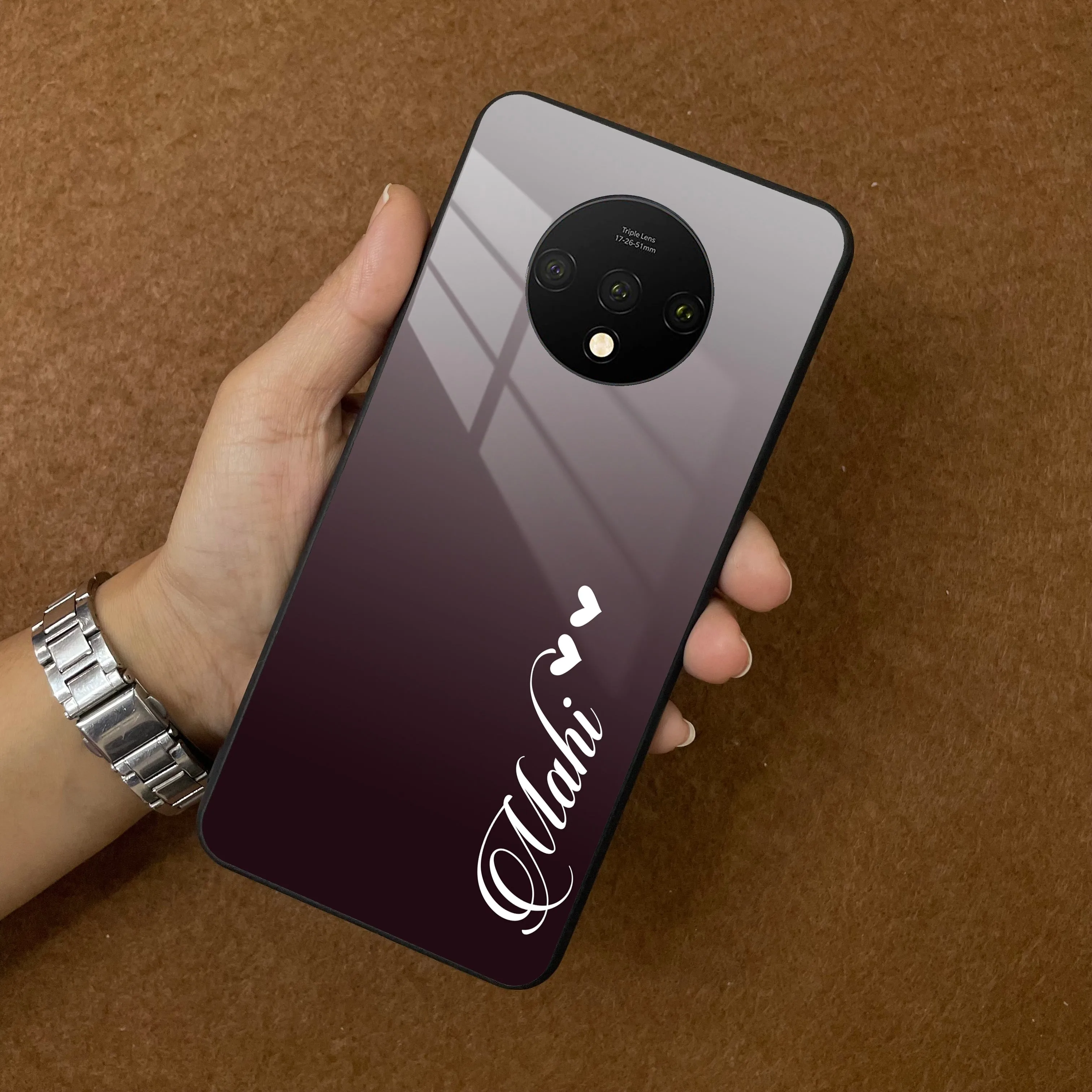Customize Name Gradient Glass Case Cover Grey For OnePlus