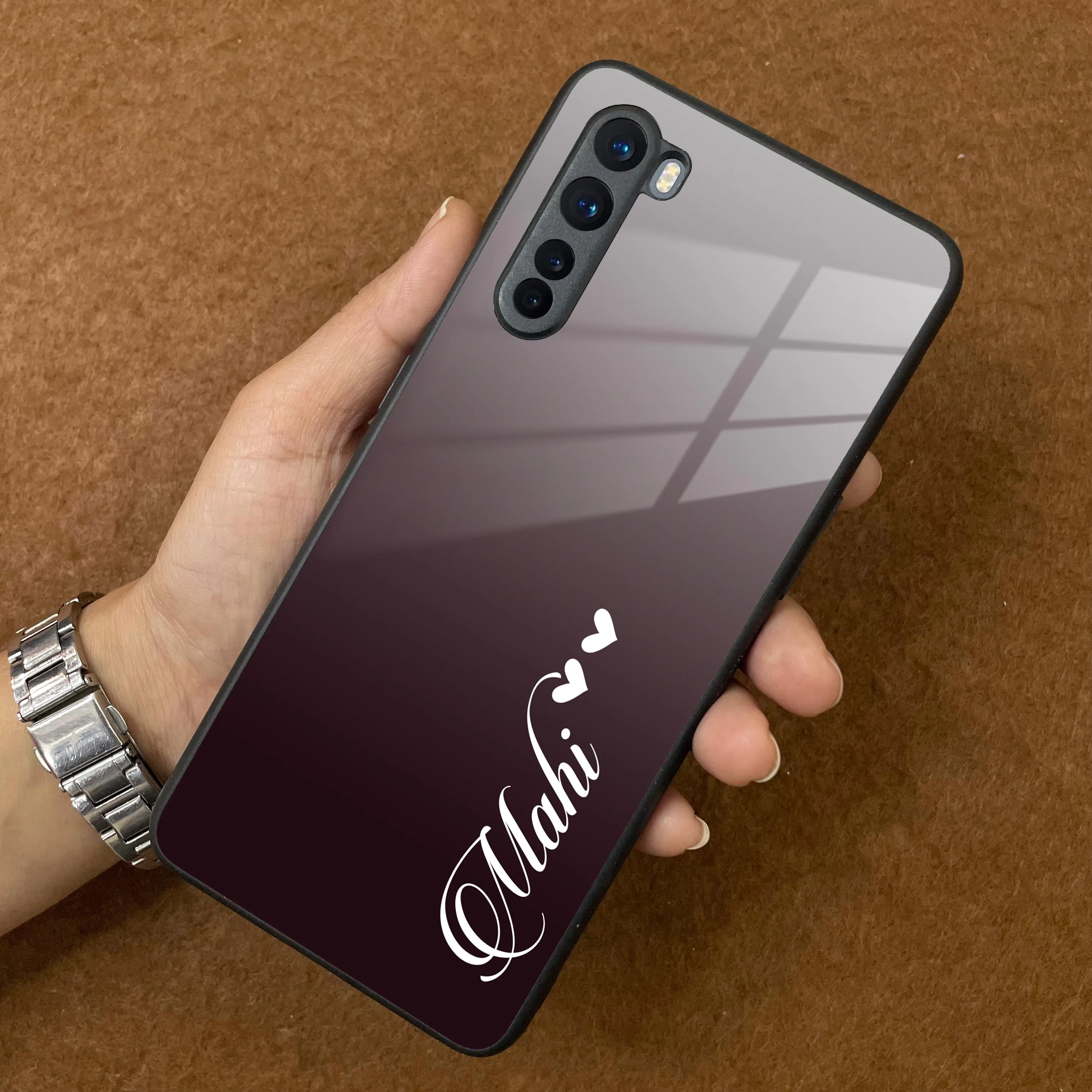 Customize Name Gradient Glass Case Cover Grey For OnePlus