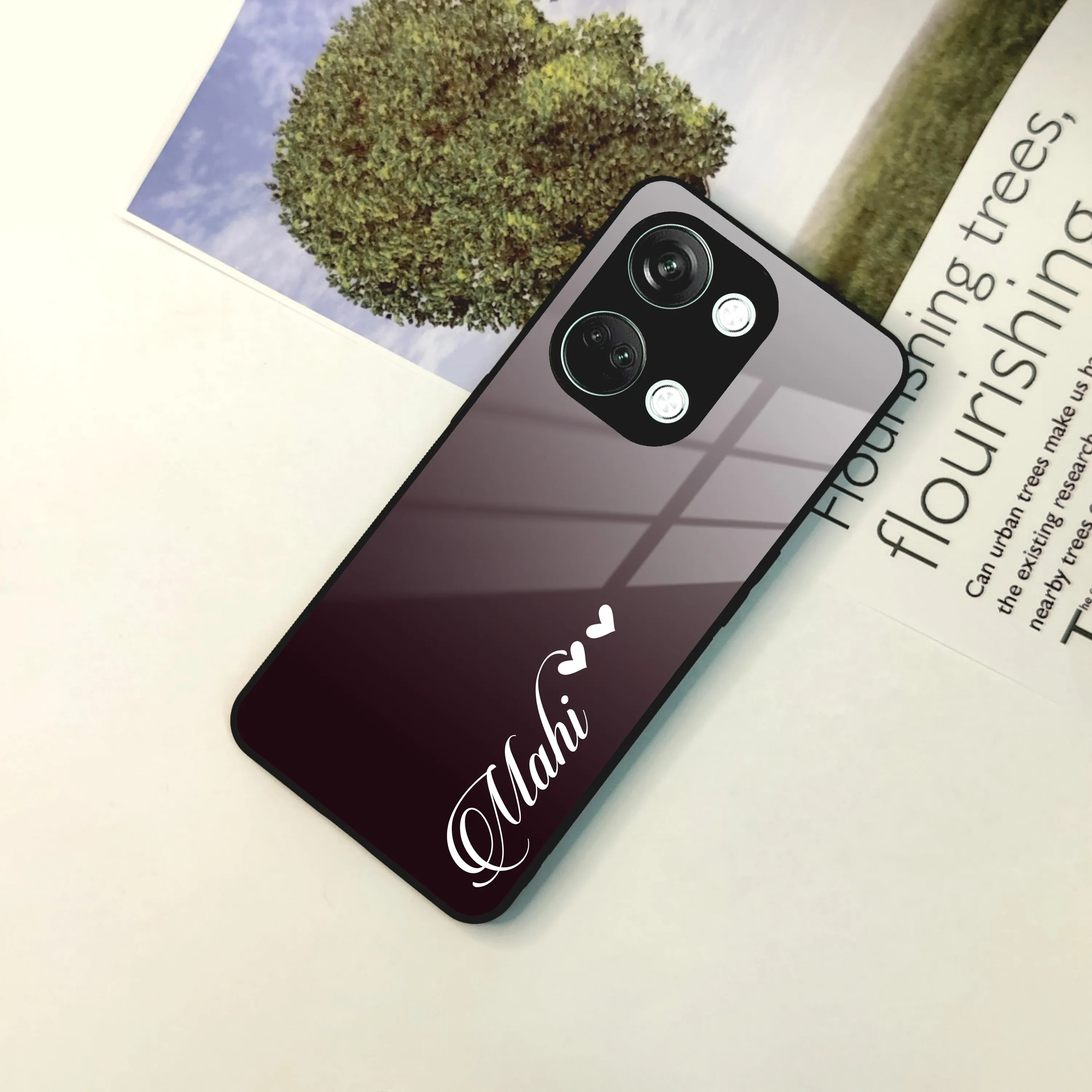 Customize Name Gradient Glass Case Cover Grey For OnePlus