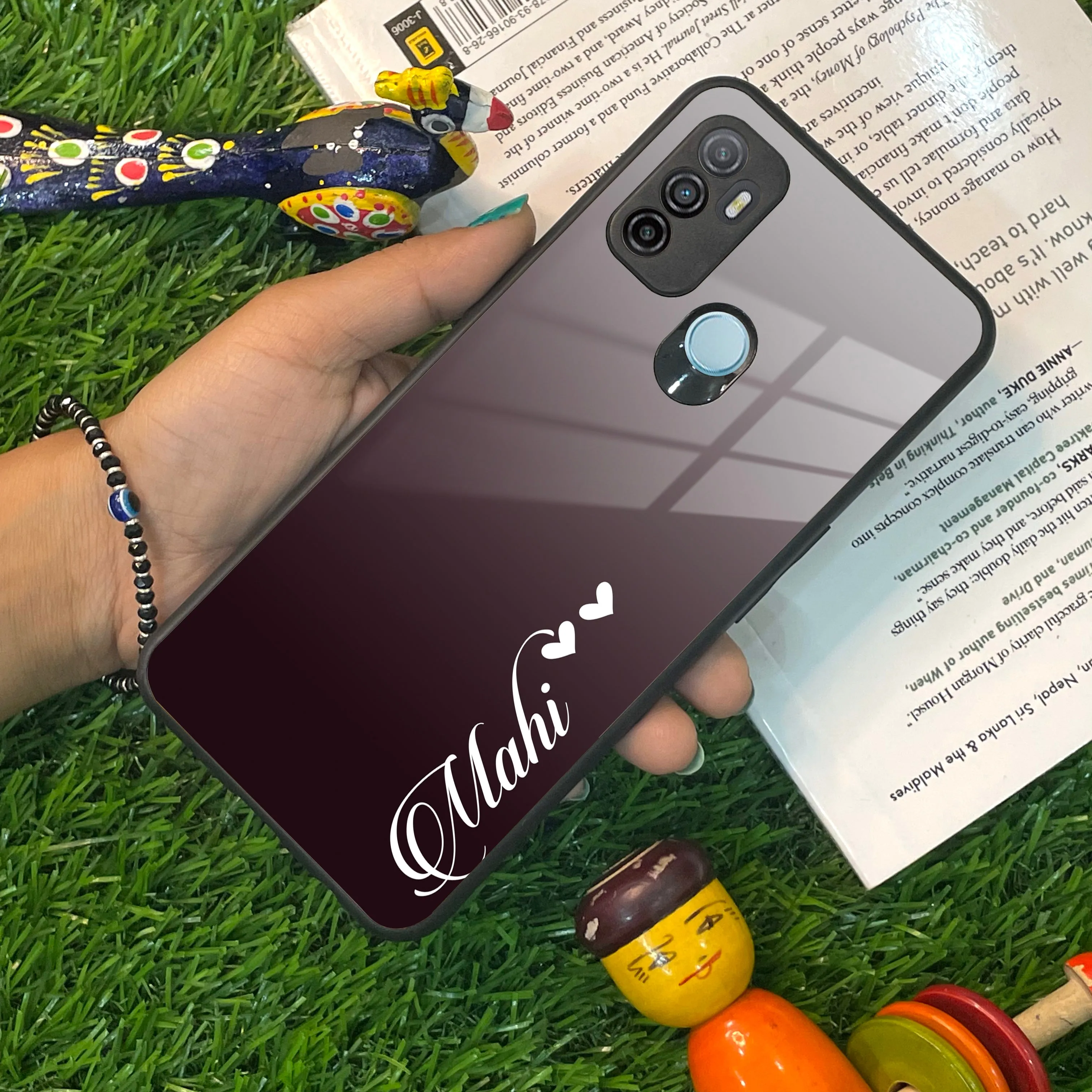 Customize Name Gradient Glass Case Cover Grey For Oppo
