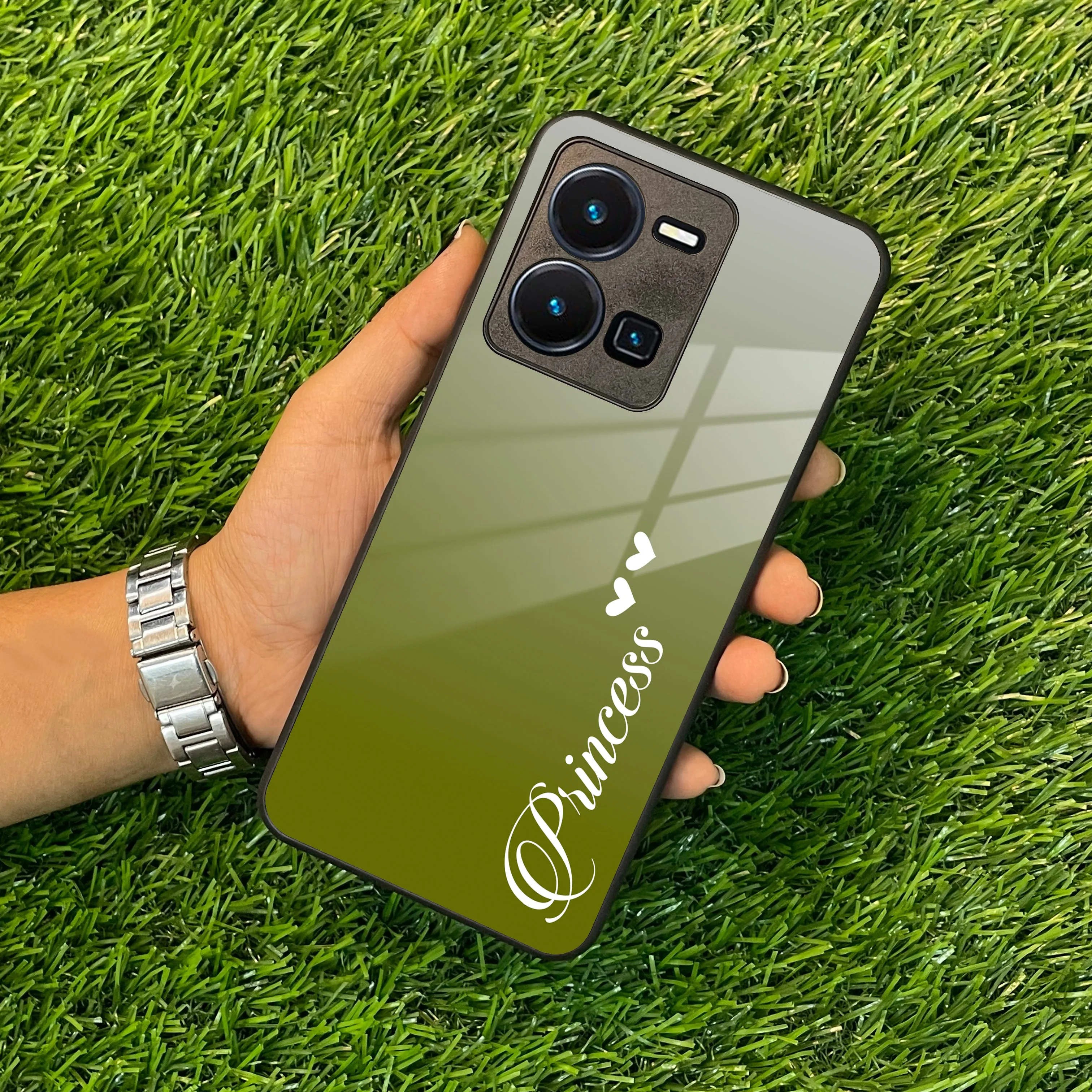 Customize Name Gradient Glass Case Cover Mint Green For Vivo