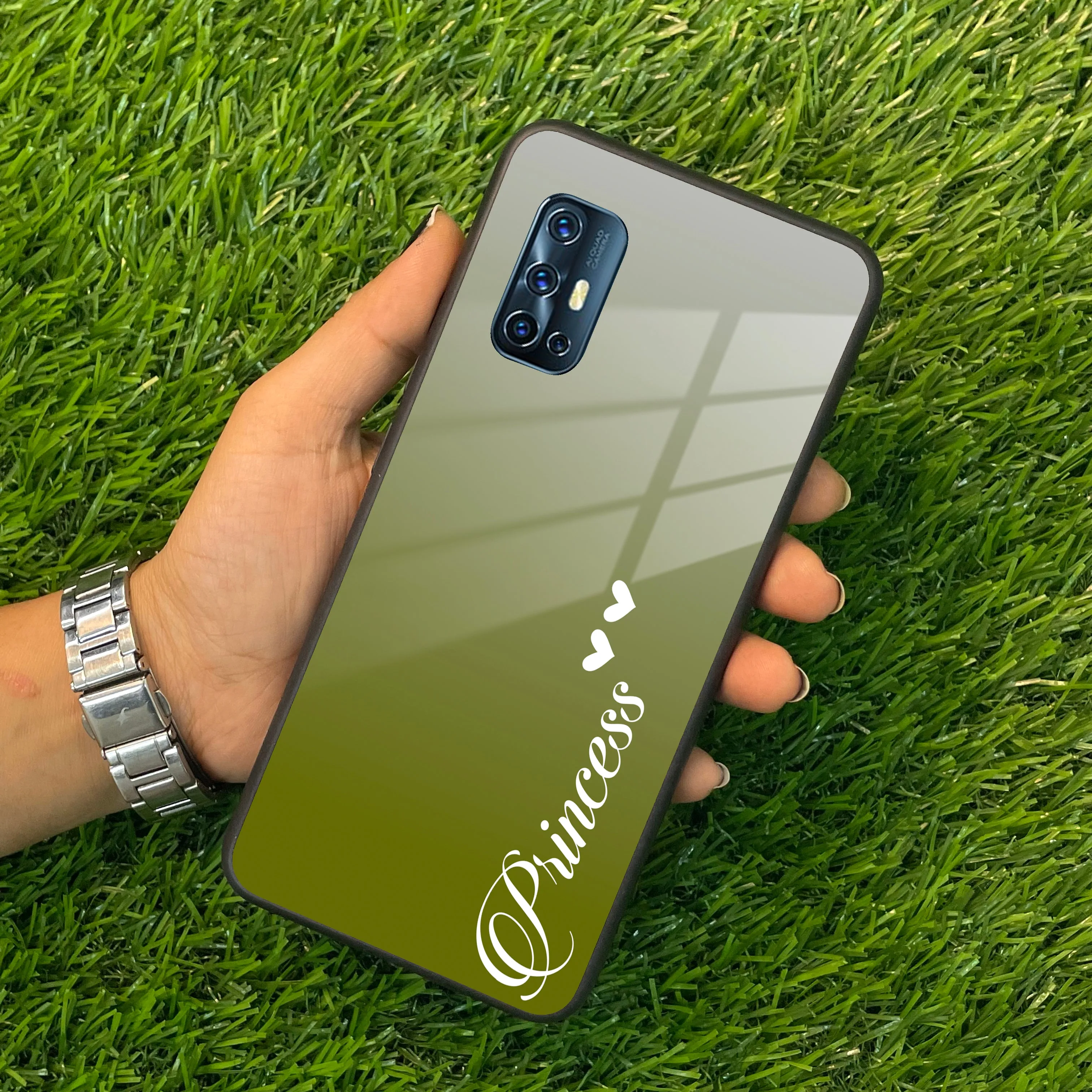 Customize Name Gradient Glass Case Cover Mint Green For Vivo