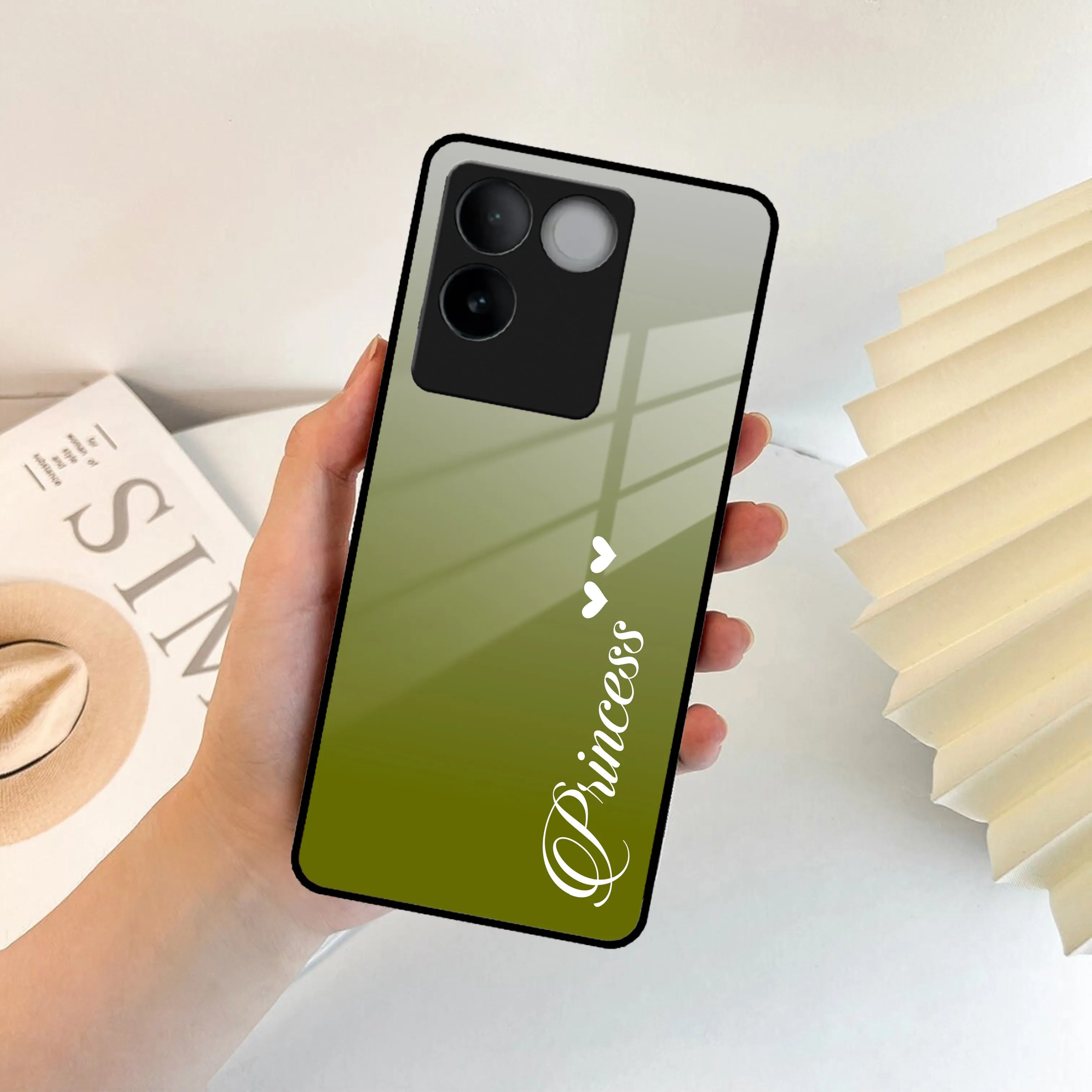 Customize Name Gradient Glass Case Cover Mint Green For Vivo