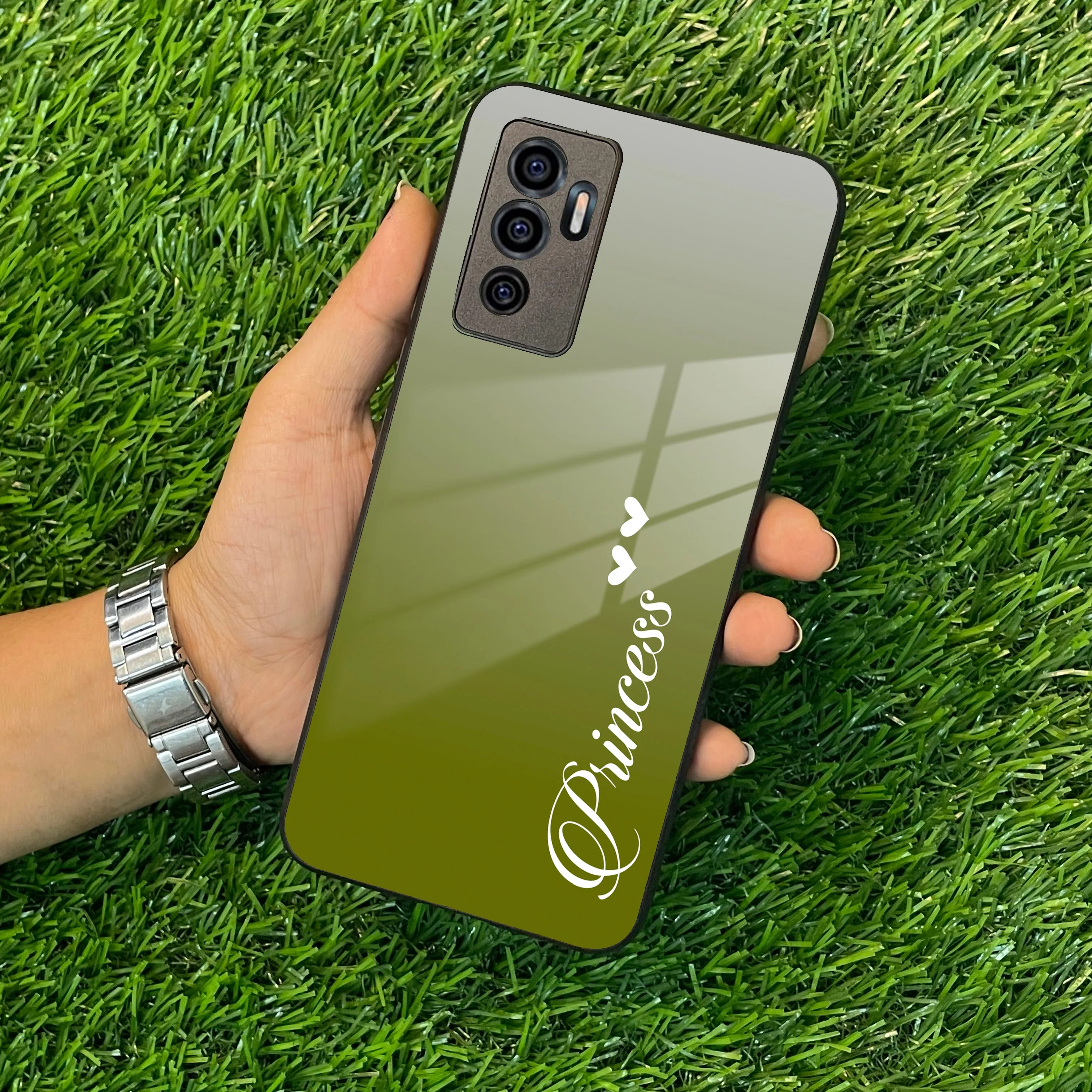 Customize Name Gradient Glass Case Cover Mint Green For Vivo