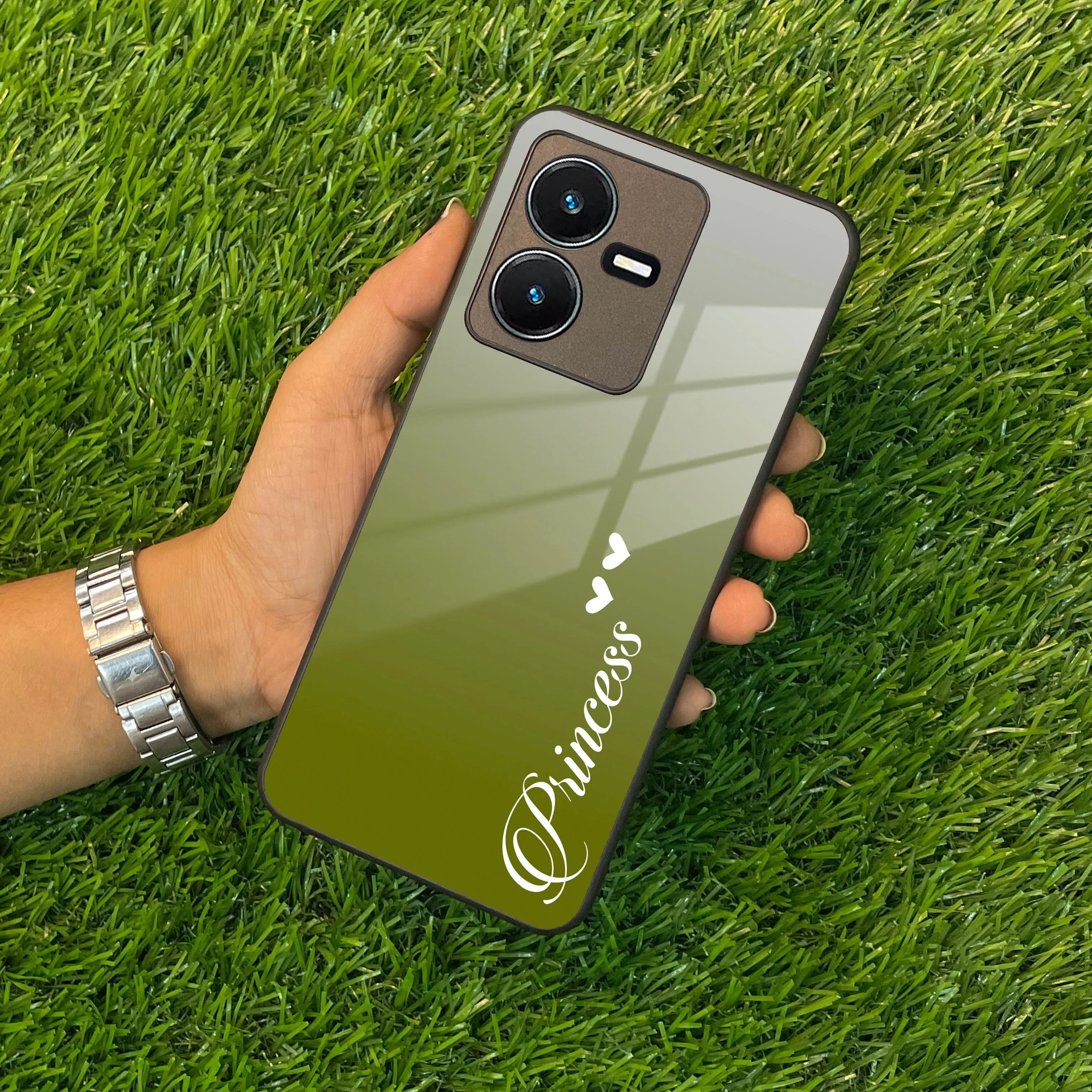 Customize Name Gradient Glass Case Cover Mint Green For Vivo