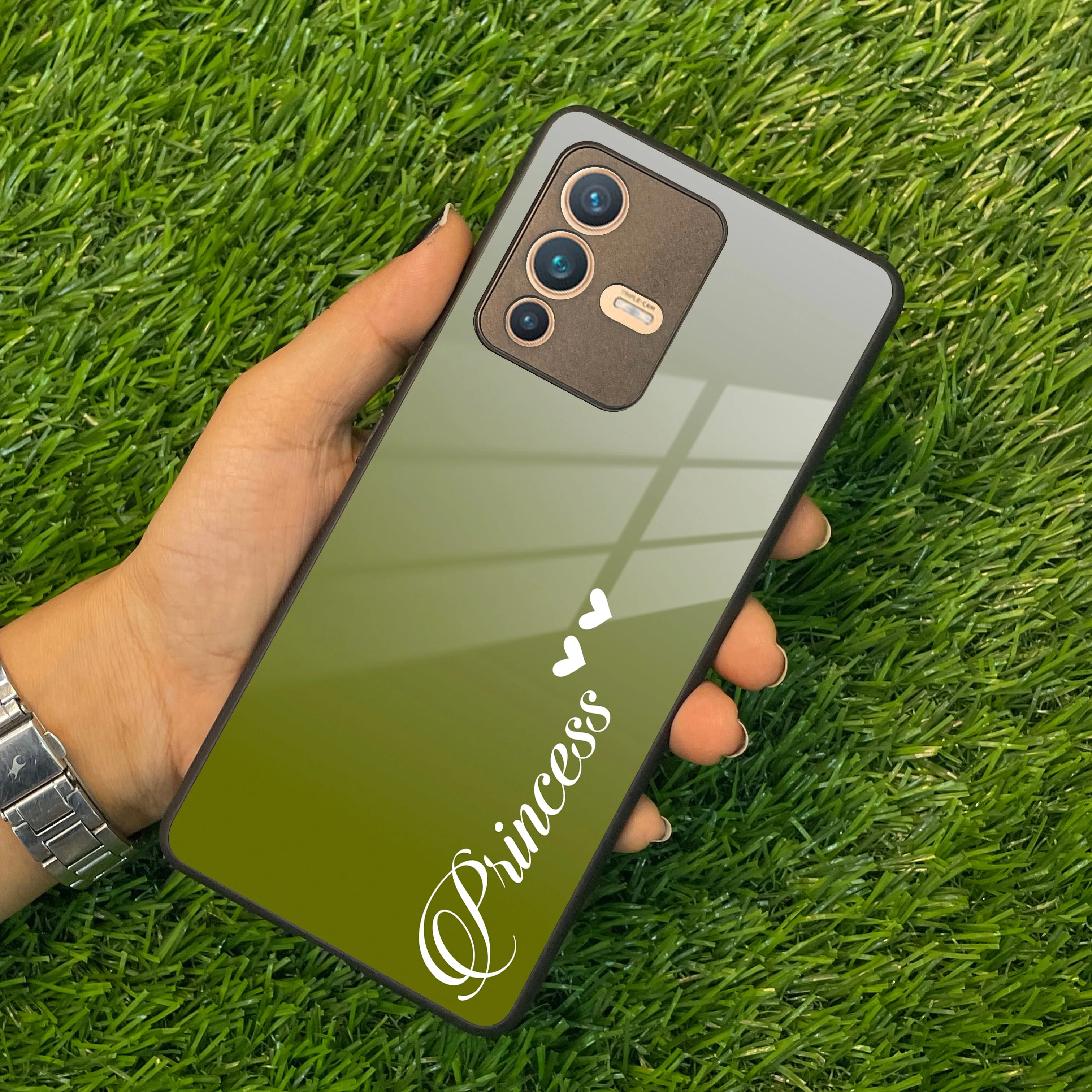 Customize Name Gradient Glass Case Cover Mint Green For Vivo