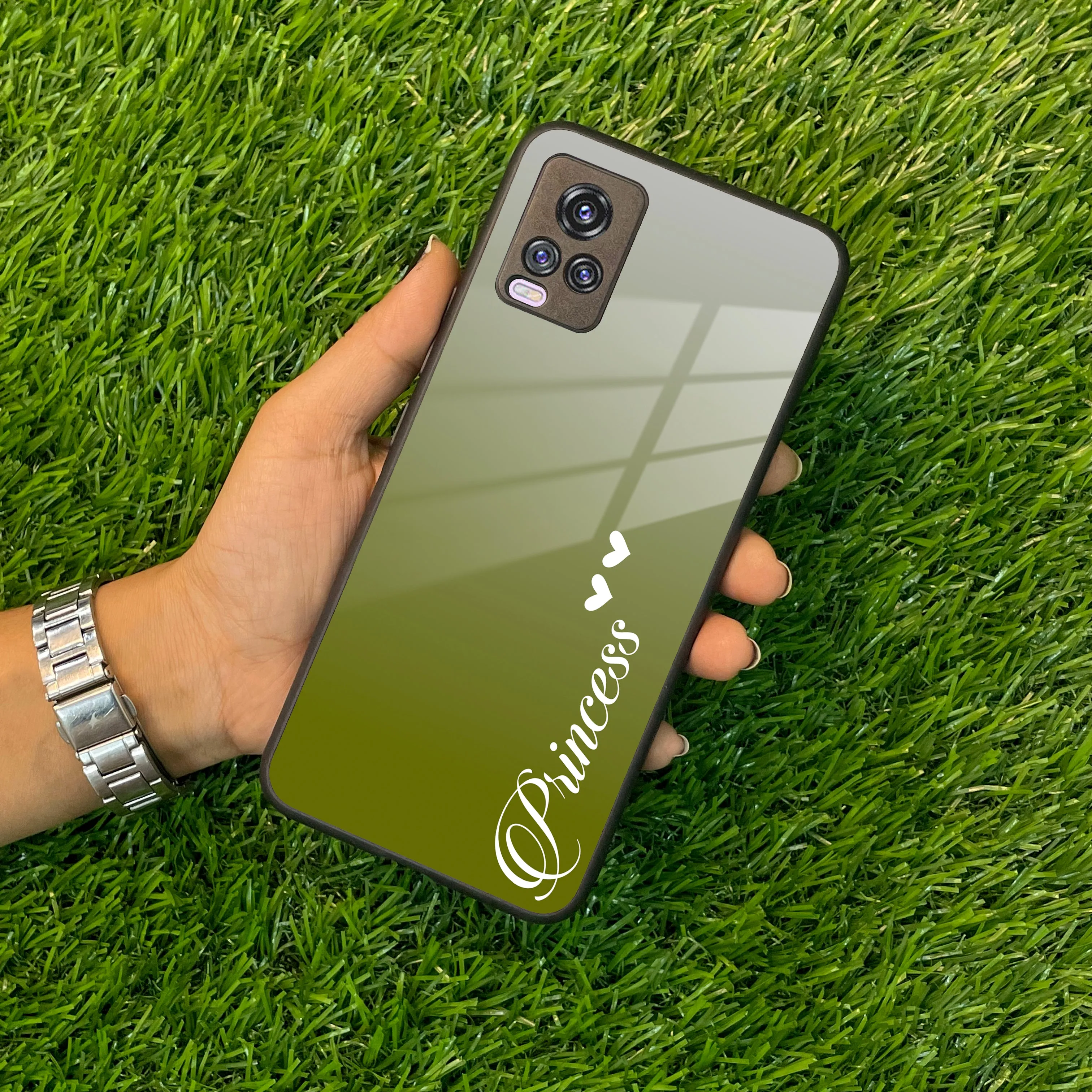 Customize Name Gradient Glass Case Cover Mint Green For Vivo