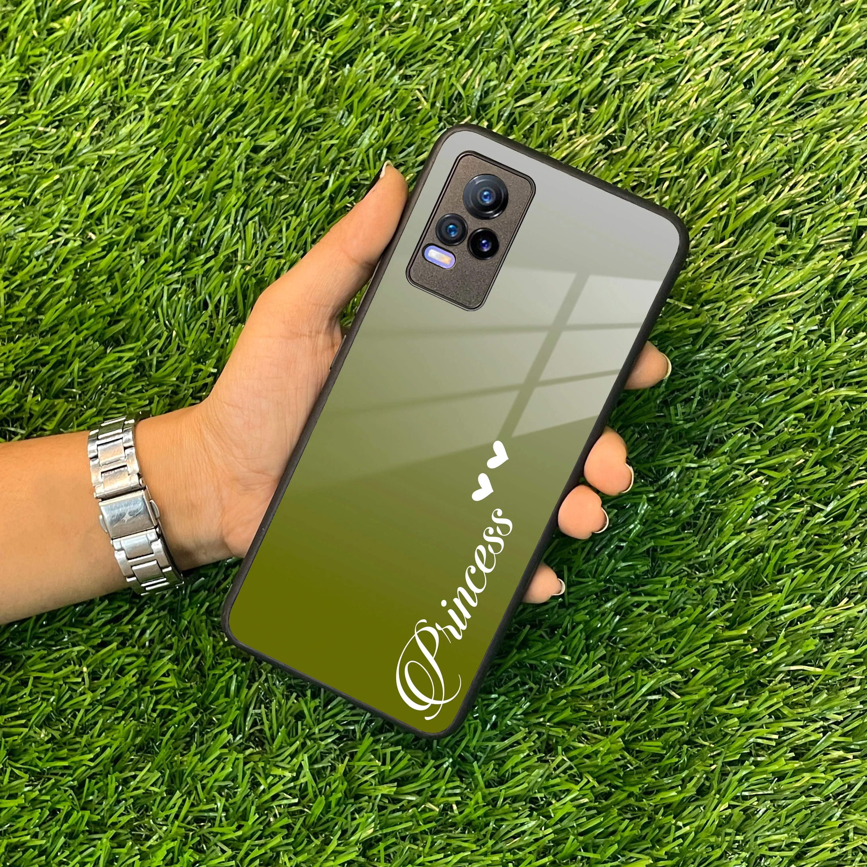 Customize Name Gradient Glass Case Cover Mint Green For Vivo