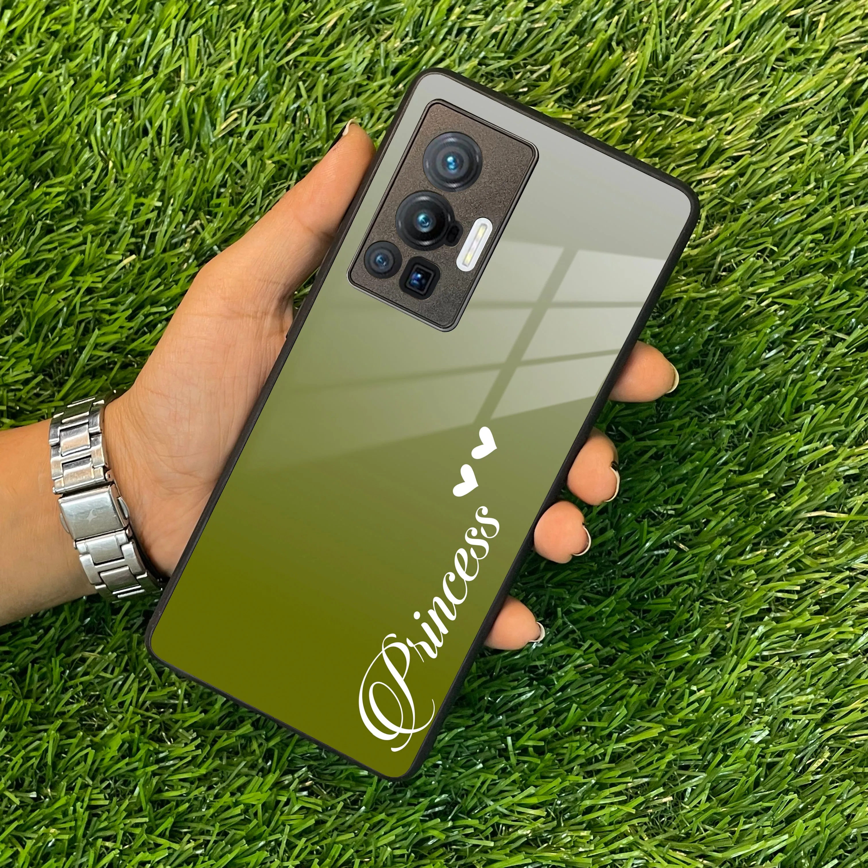 Customize Name Gradient Glass Case Cover Mint Green For Vivo