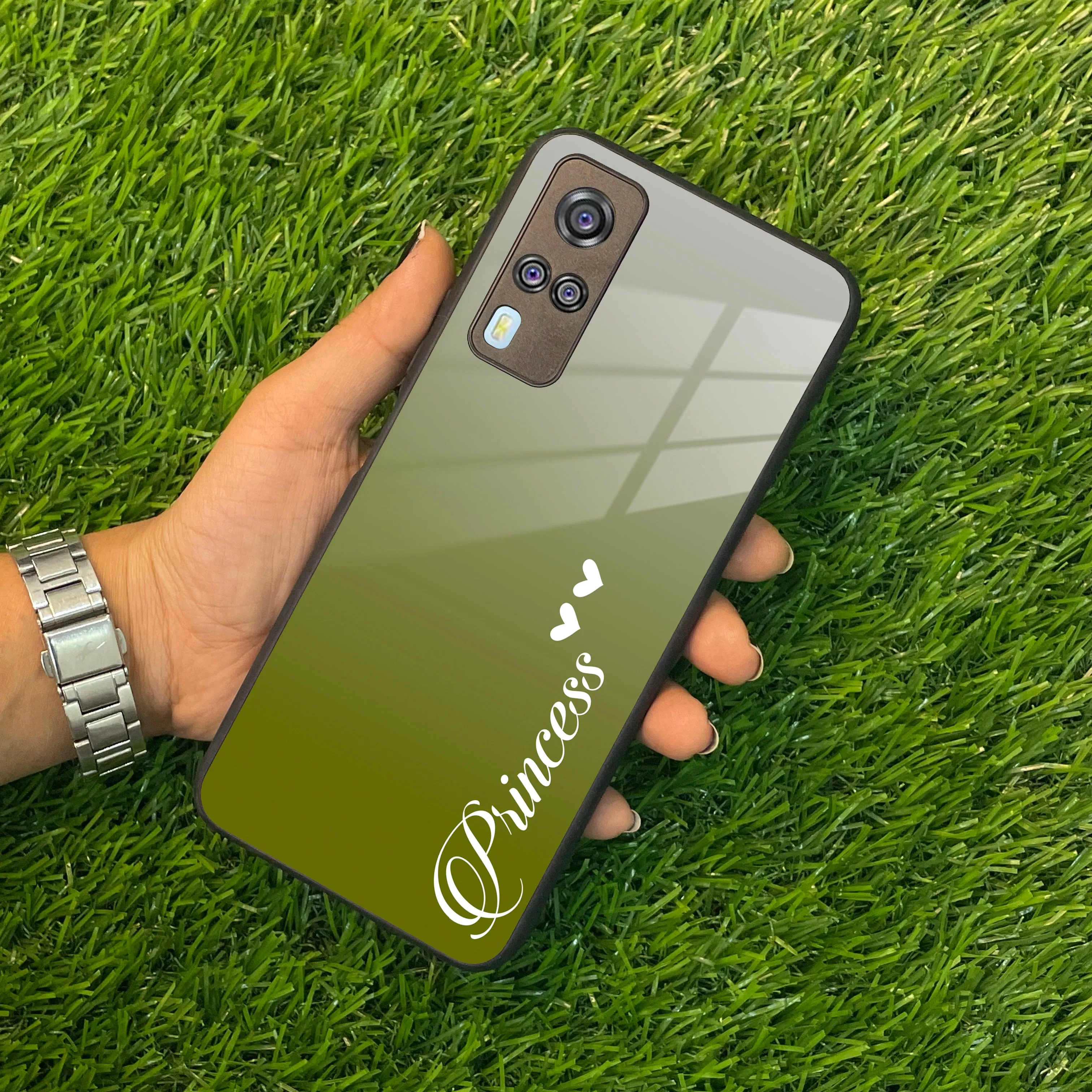 Customize Name Gradient Glass Case Cover Mint Green For Vivo