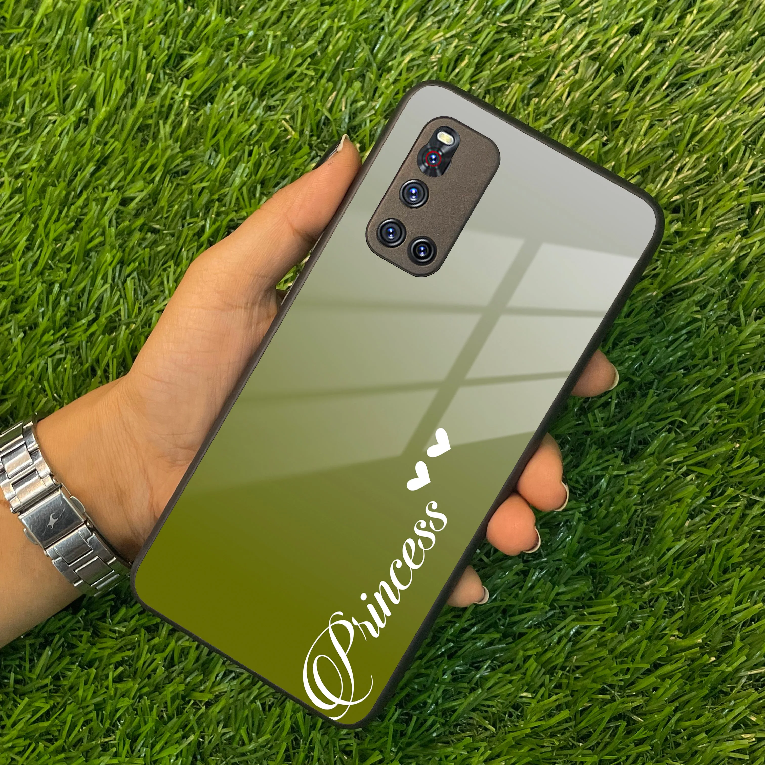 Customize Name Gradient Glass Case Cover Mint Green For Vivo