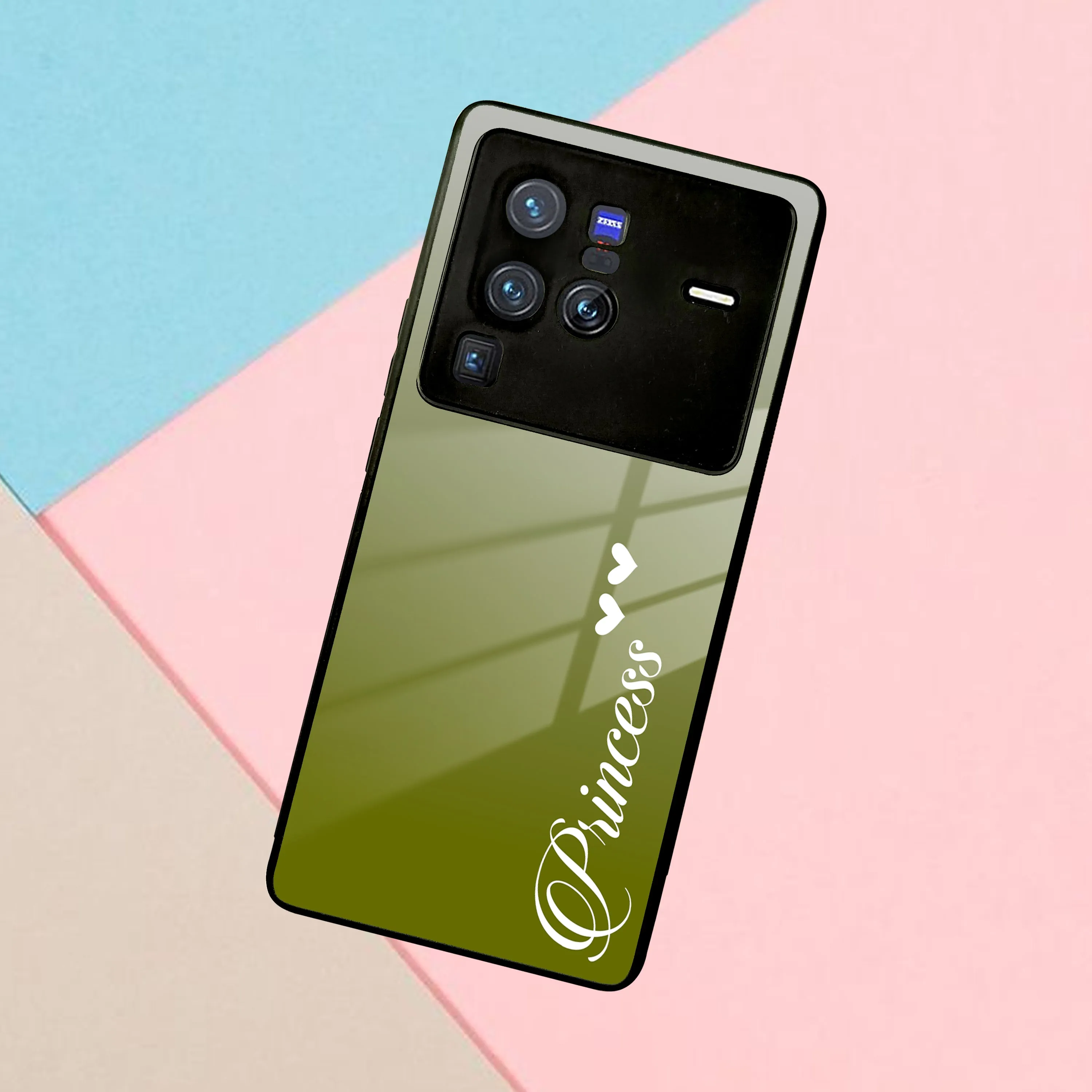 Customize Name Gradient Glass Case Cover Mint Green For Vivo