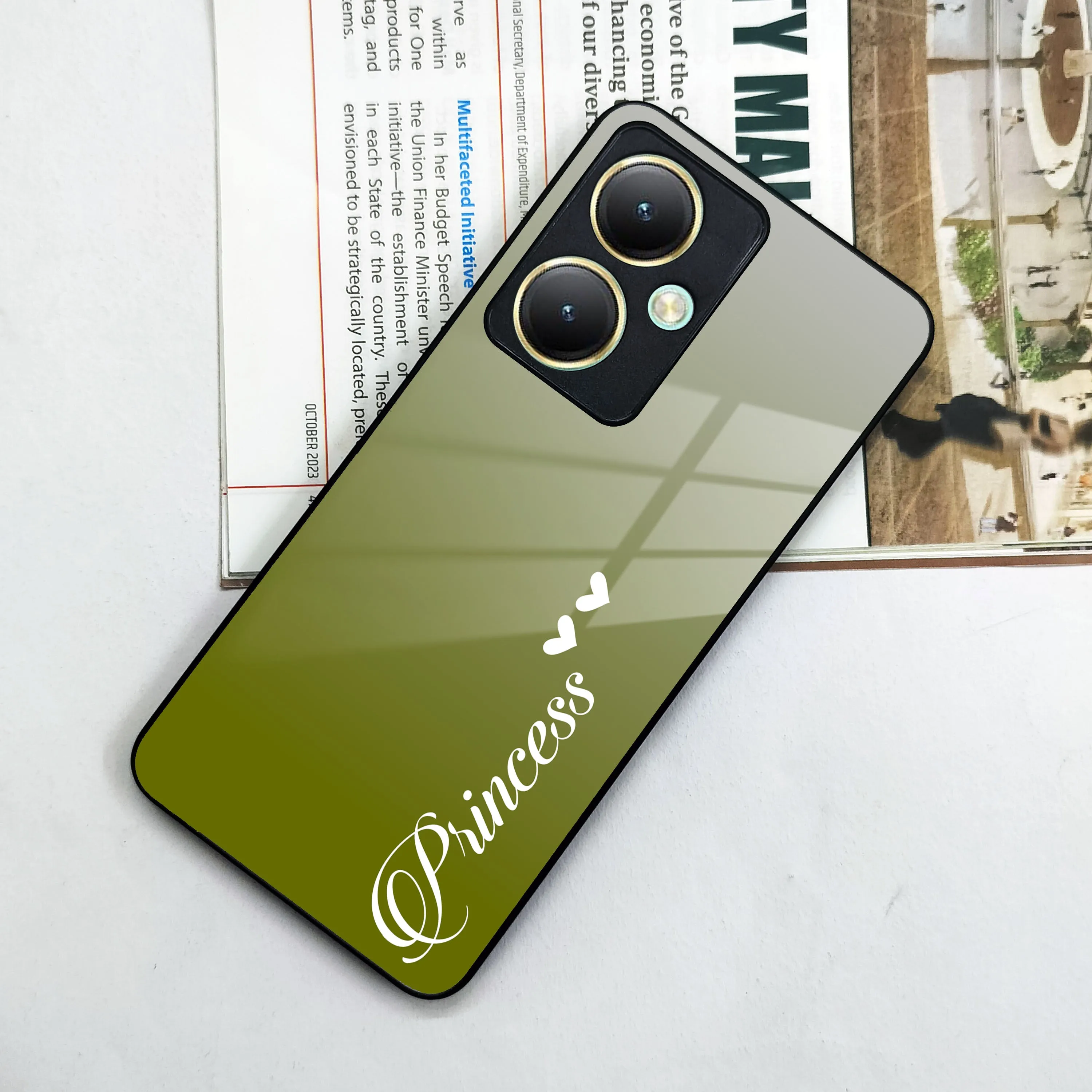 Customize Name Gradient Glass Case Cover Mint Green For Vivo