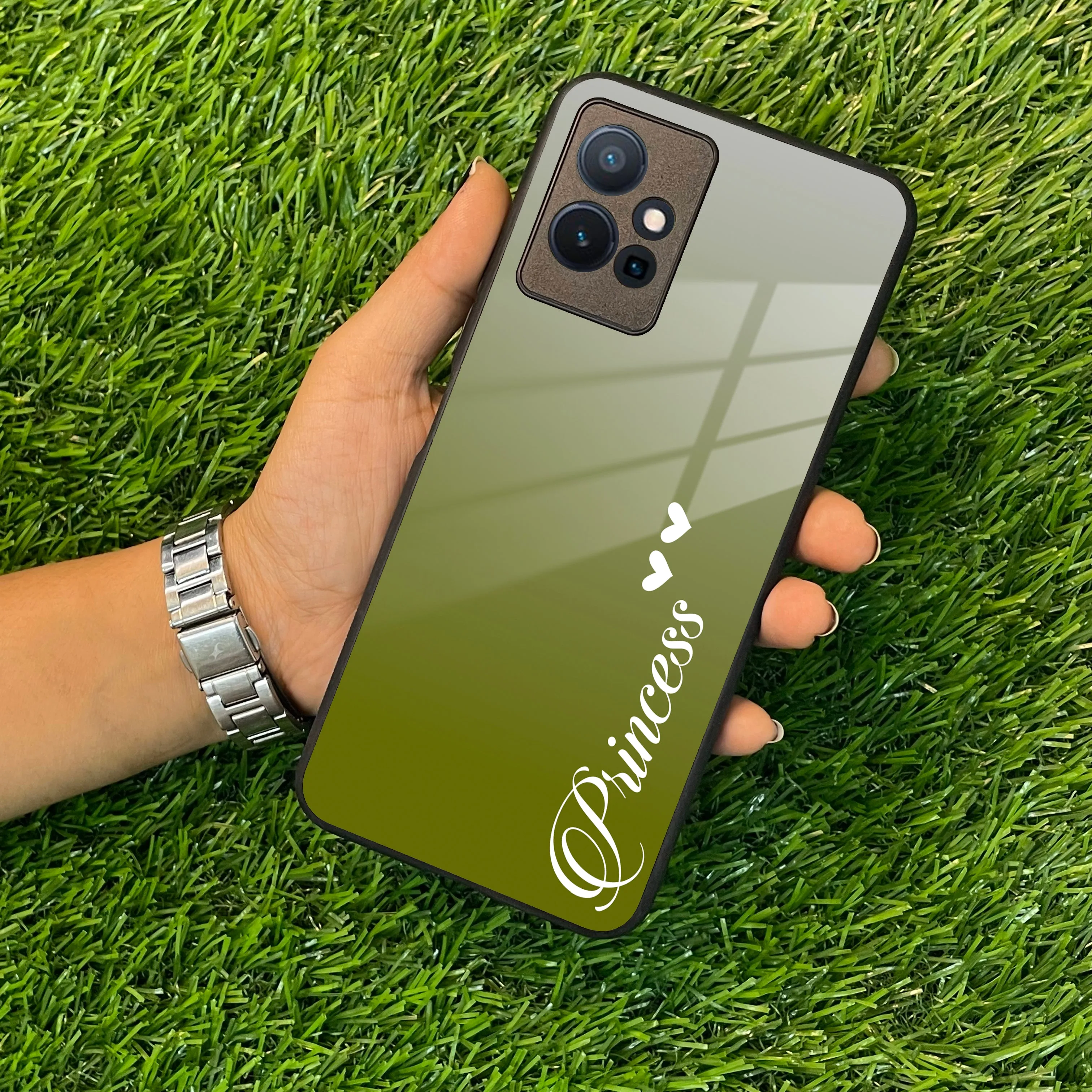Customize Name Gradient Glass Case Cover Mint Green For Vivo