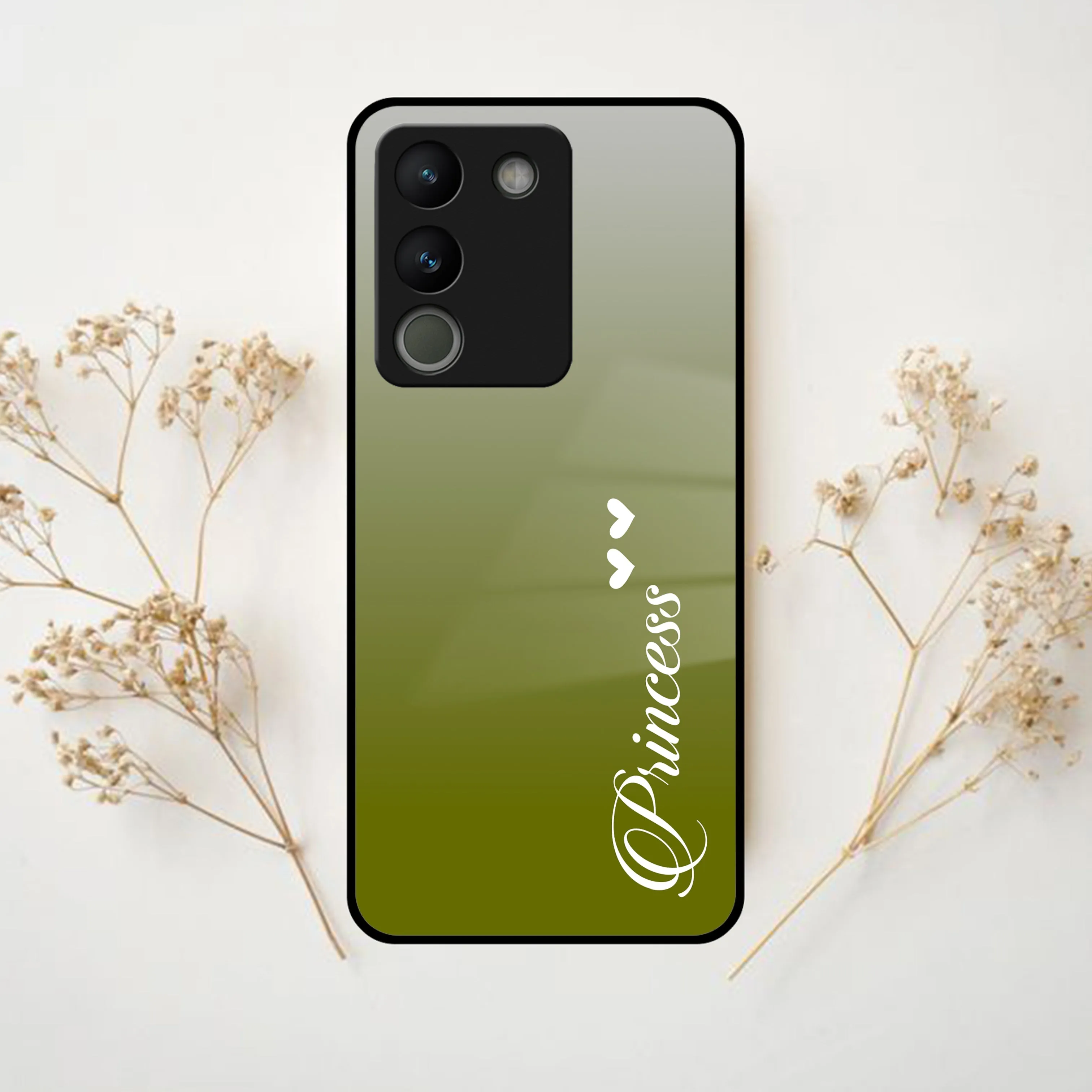 Customize Name Gradient Glass Case Cover Mint Green For Vivo