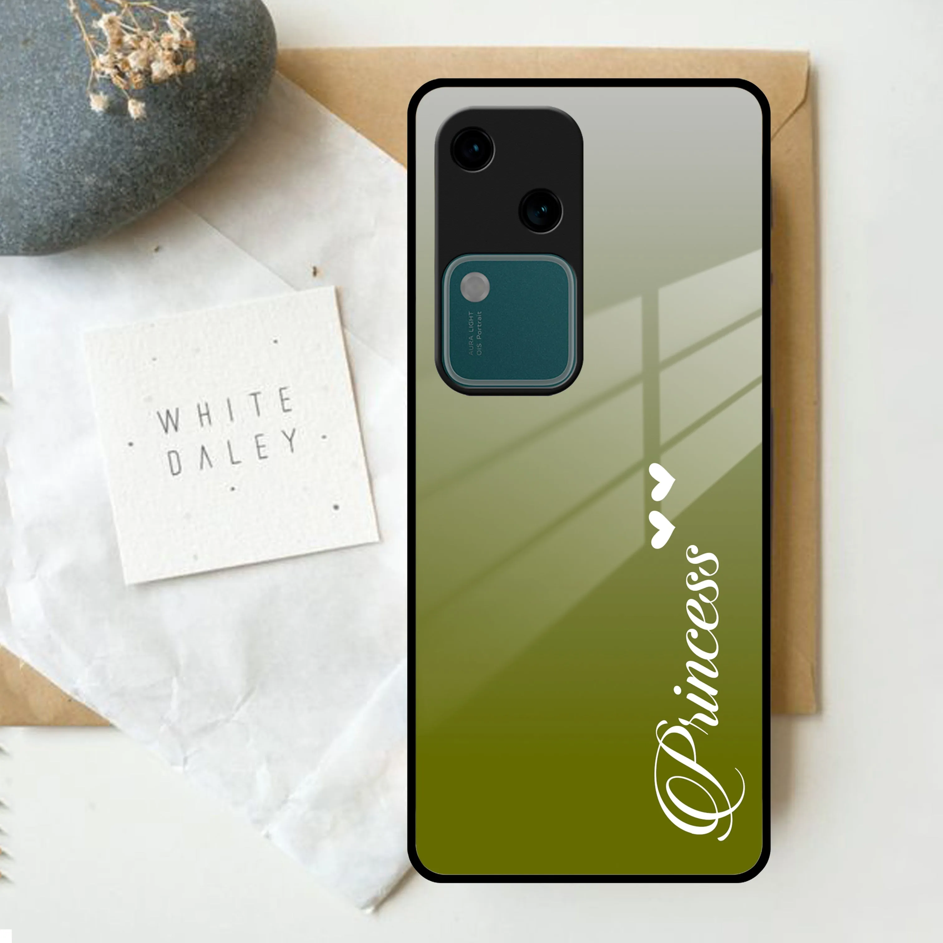 Customize Name Gradient Glass Case Cover Mint Green For Vivo