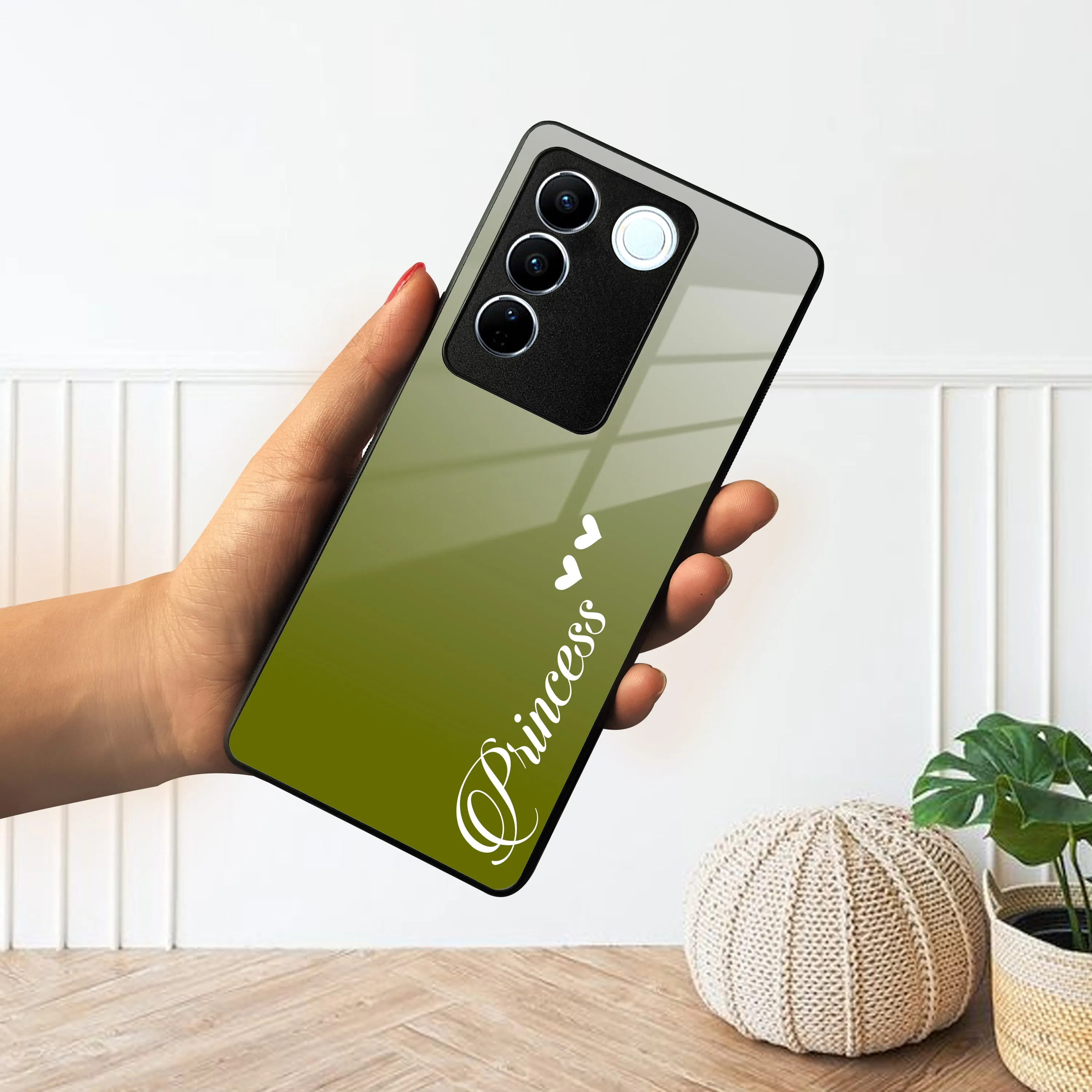 Customize Name Gradient Glass Case Cover Mint Green For Vivo