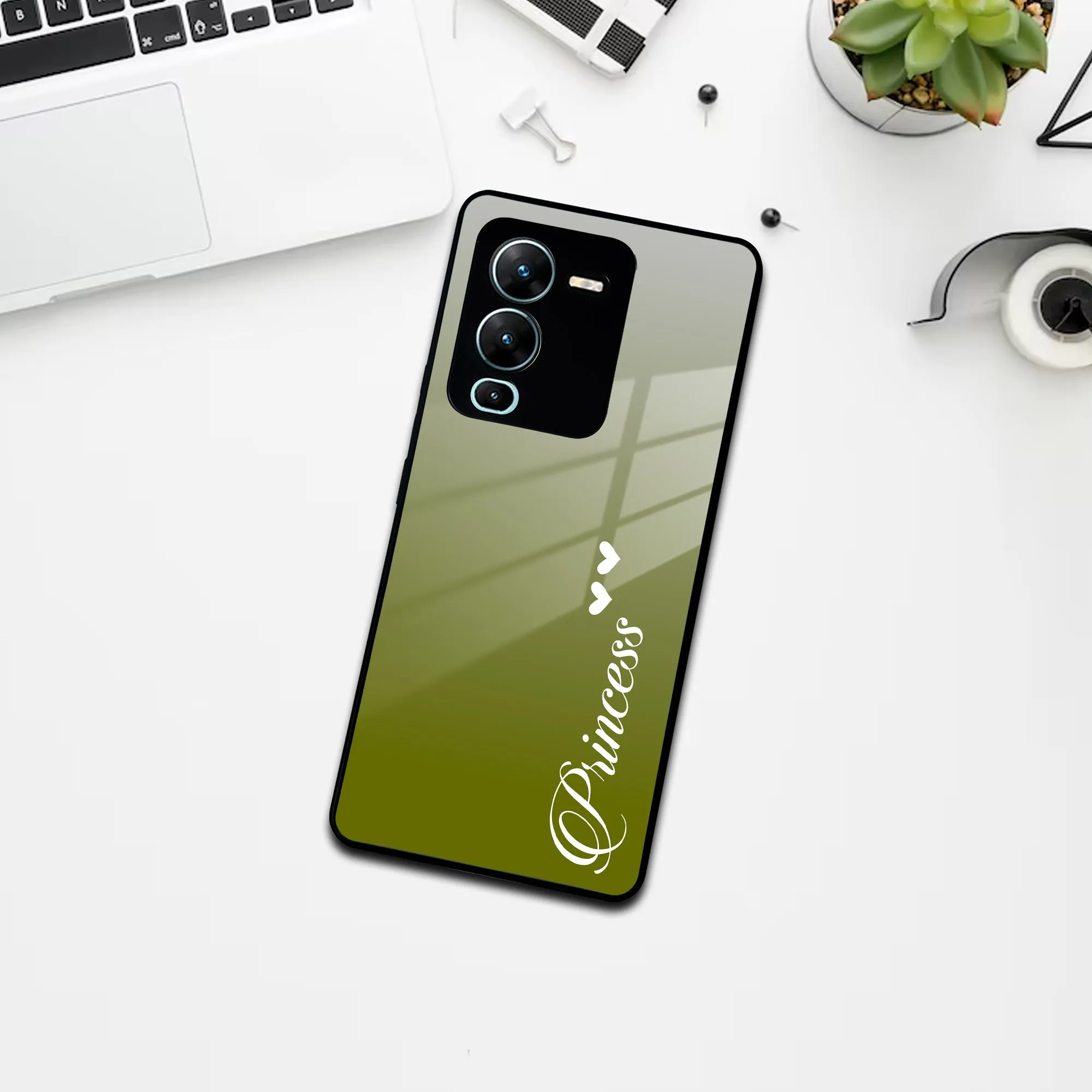 Customize Name Gradient Glass Case Cover Mint Green For Vivo