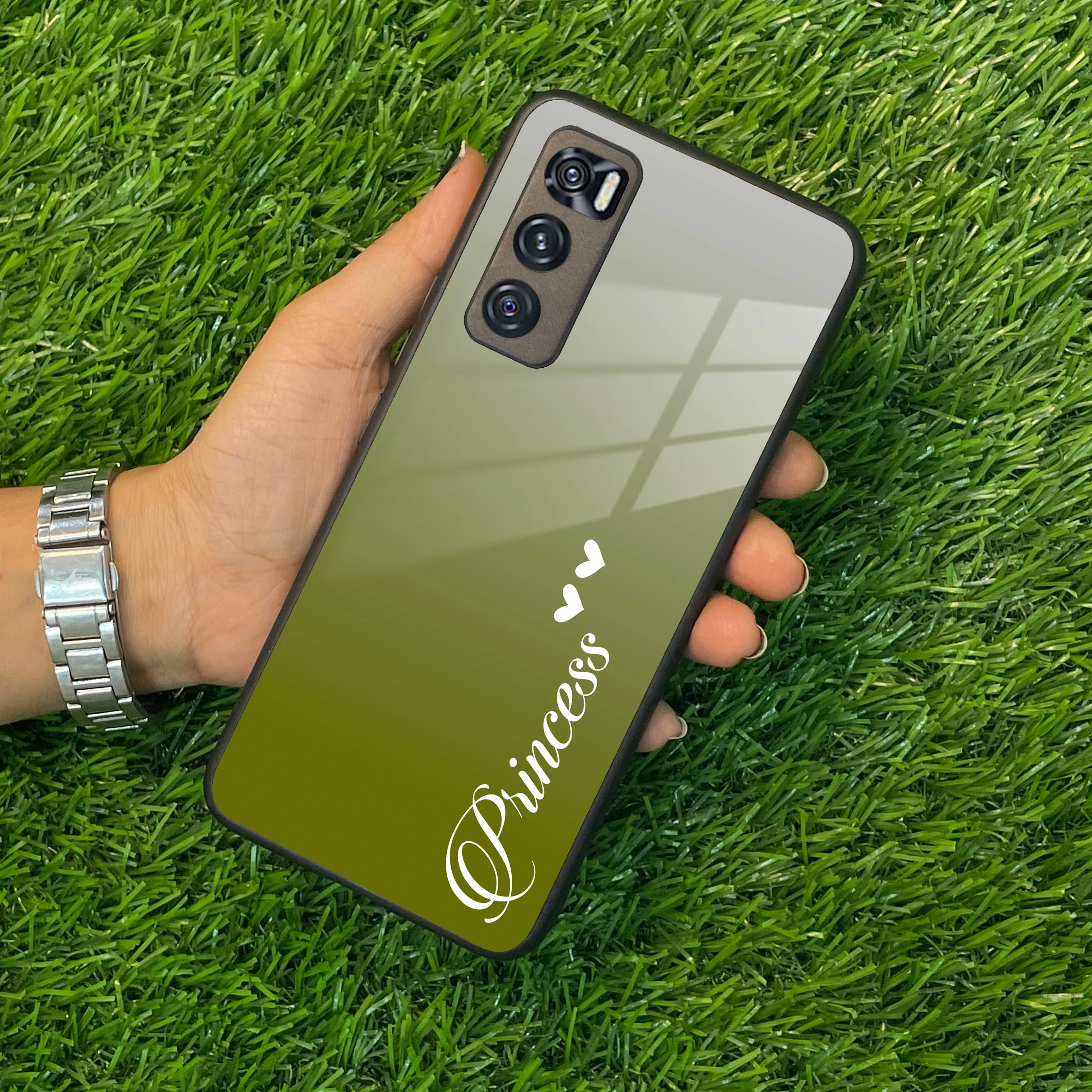 Customize Name Gradient Glass Case Cover Mint Green For Vivo