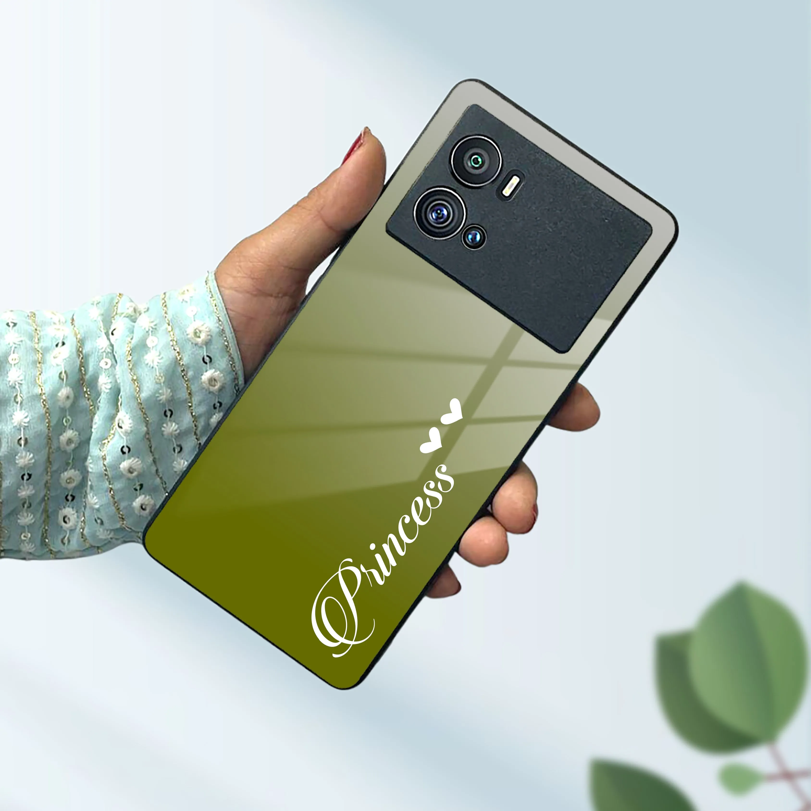 Customize Name Gradient Glass Case Cover Mint Green For Vivo