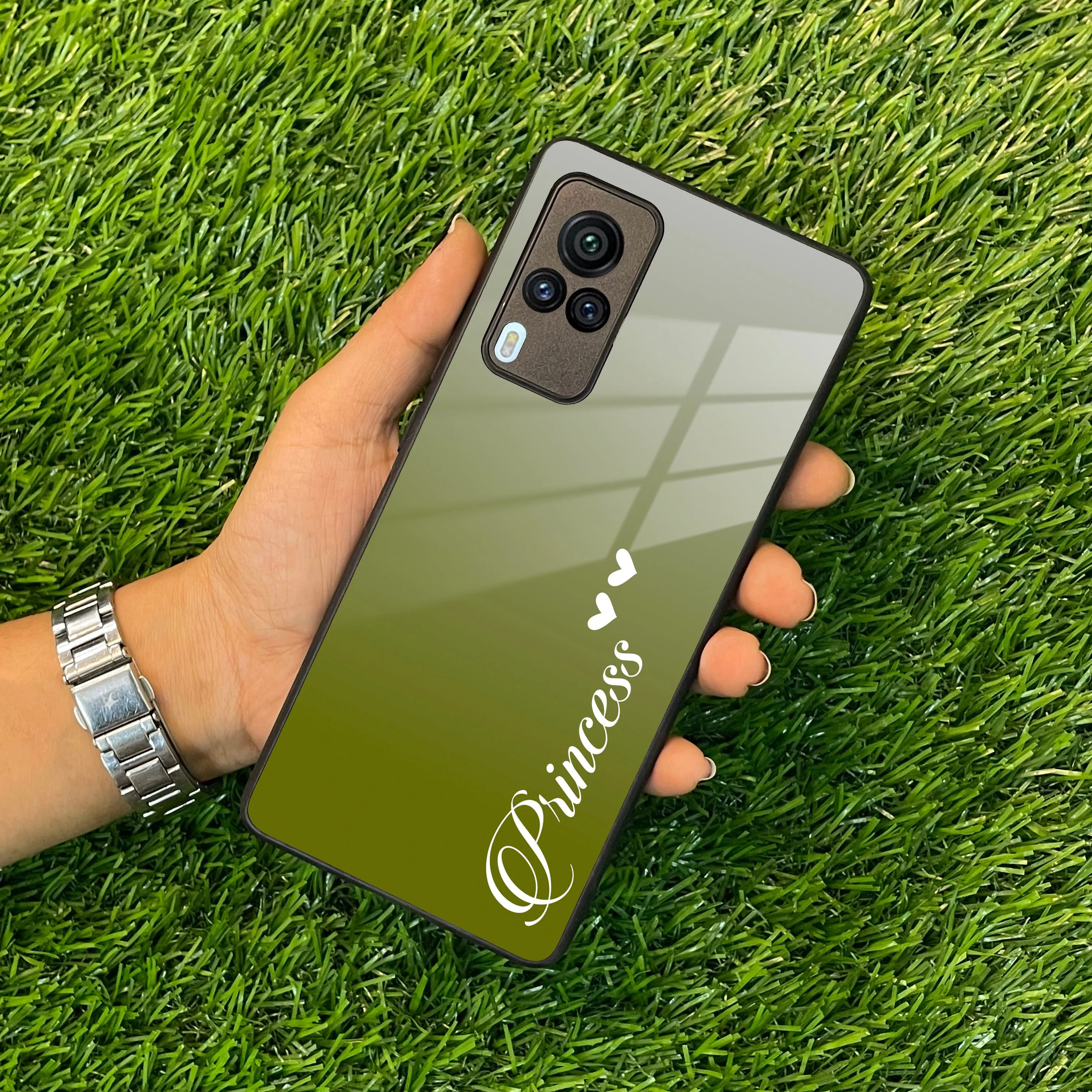 Customize Name Gradient Glass Case Cover Mint Green For Vivo