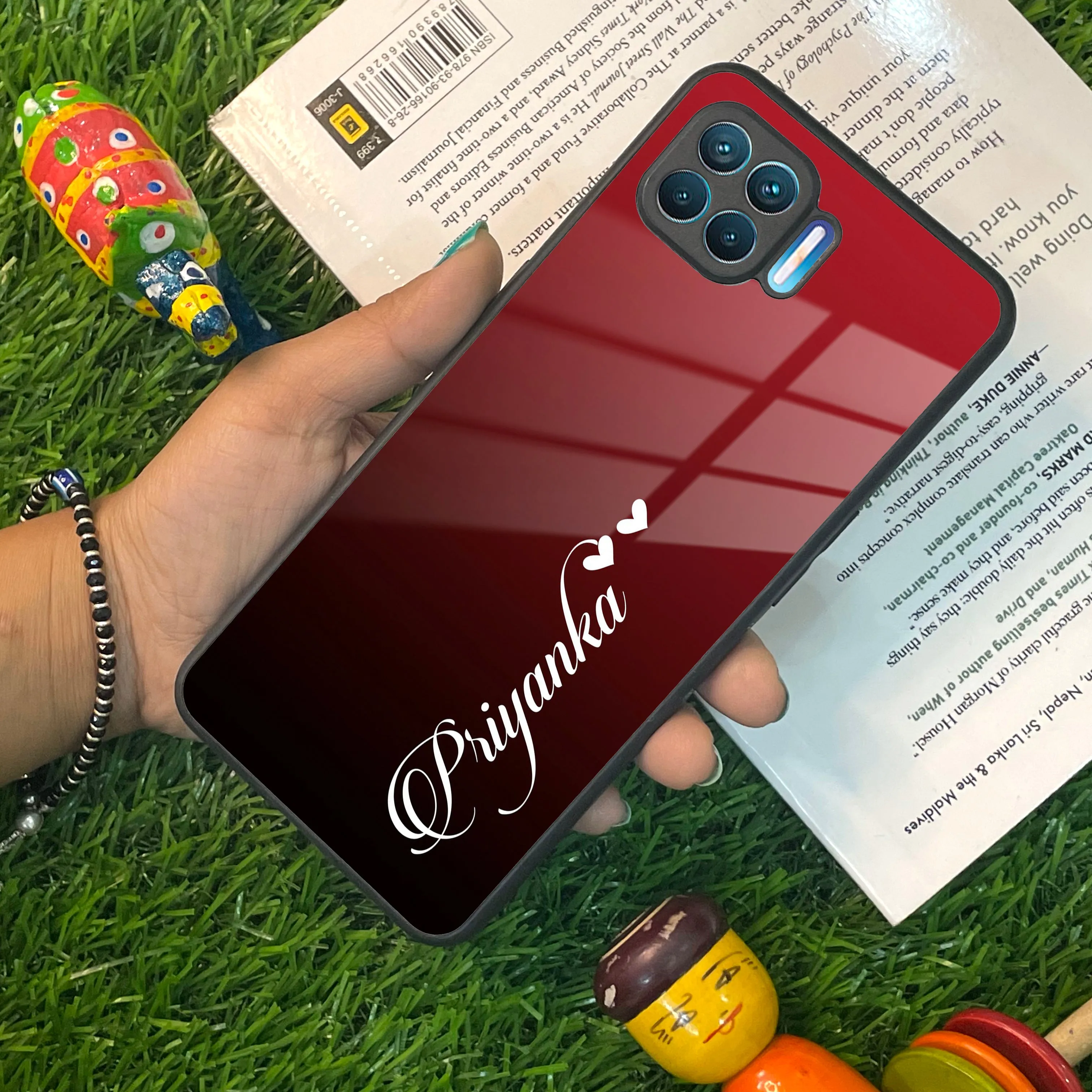 Customize Name Gradient Glass Case Cover Red Wine For Oppo