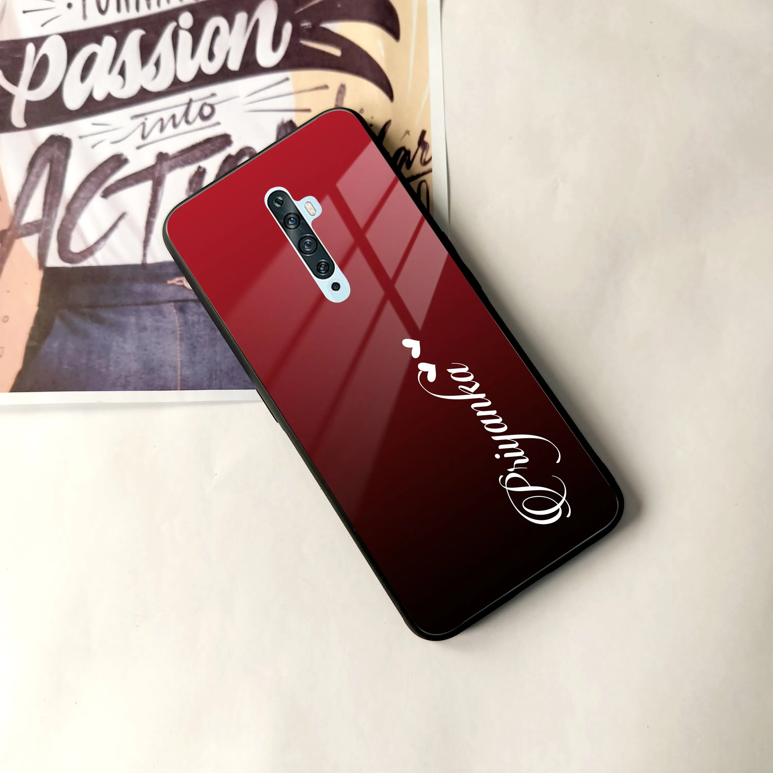 Customize Name Gradient Glass Case Cover Red Wine For Oppo