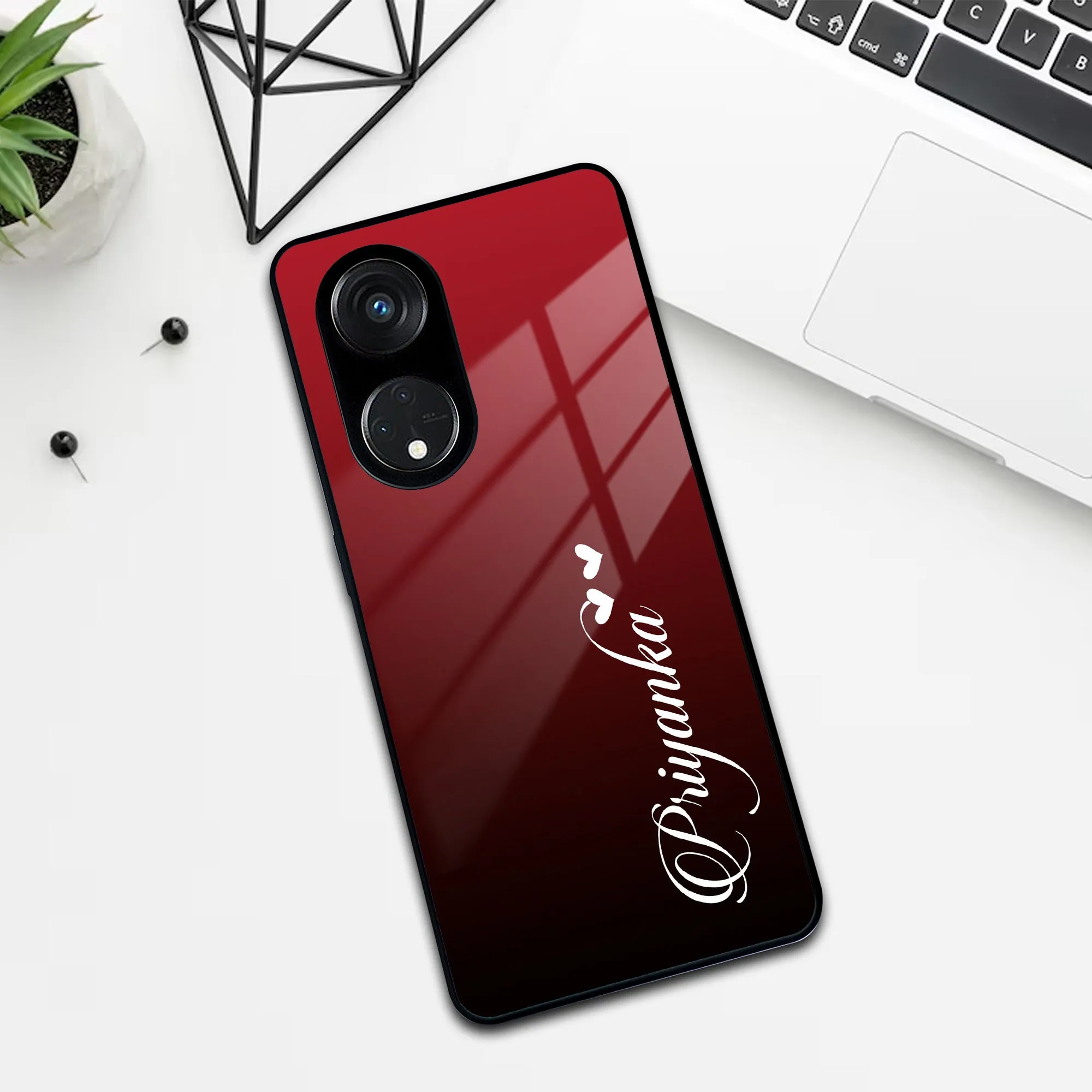 Customize Name Gradient Glass Case Cover Red Wine For Oppo
