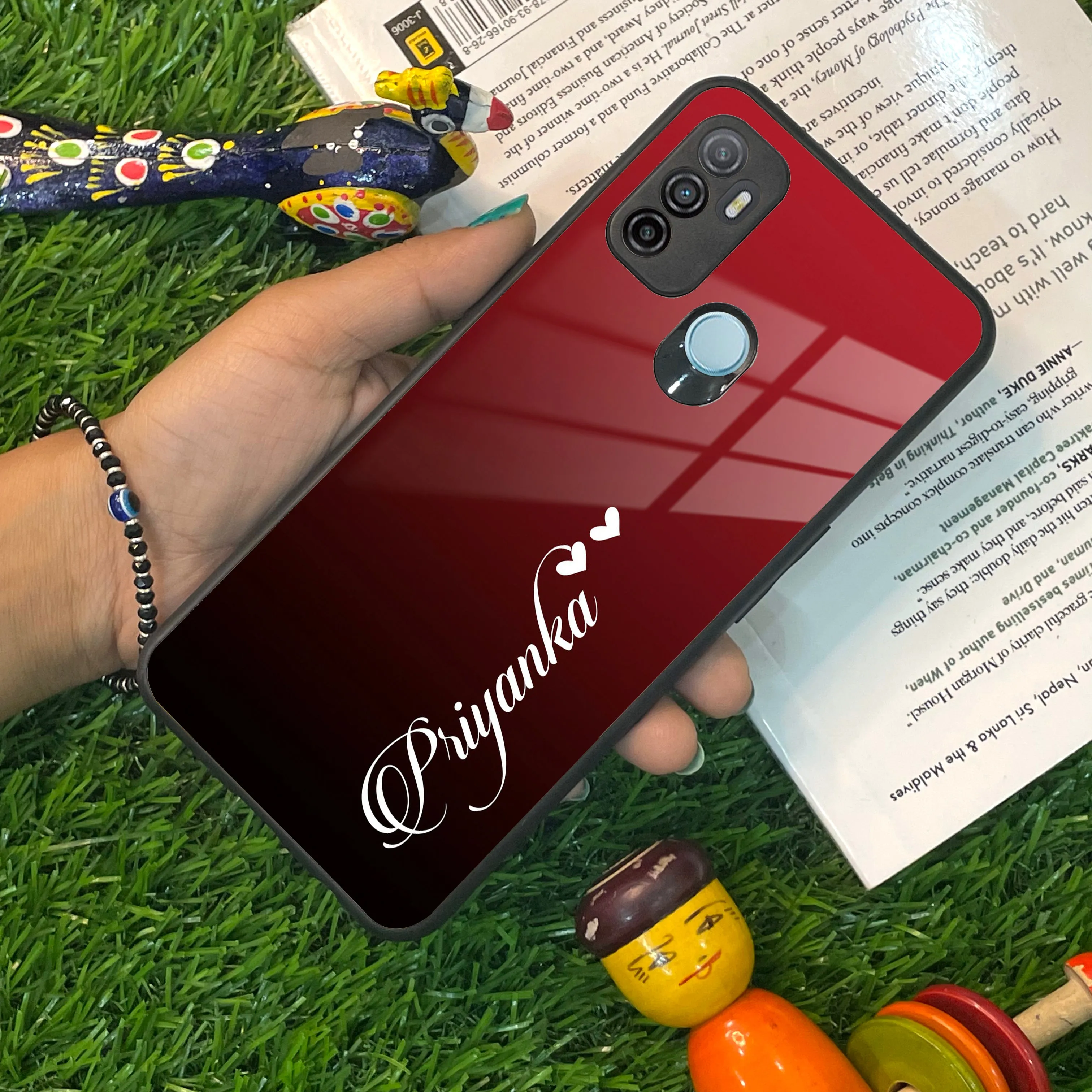 Customize Name Gradient Glass Case Cover Red Wine For Oppo