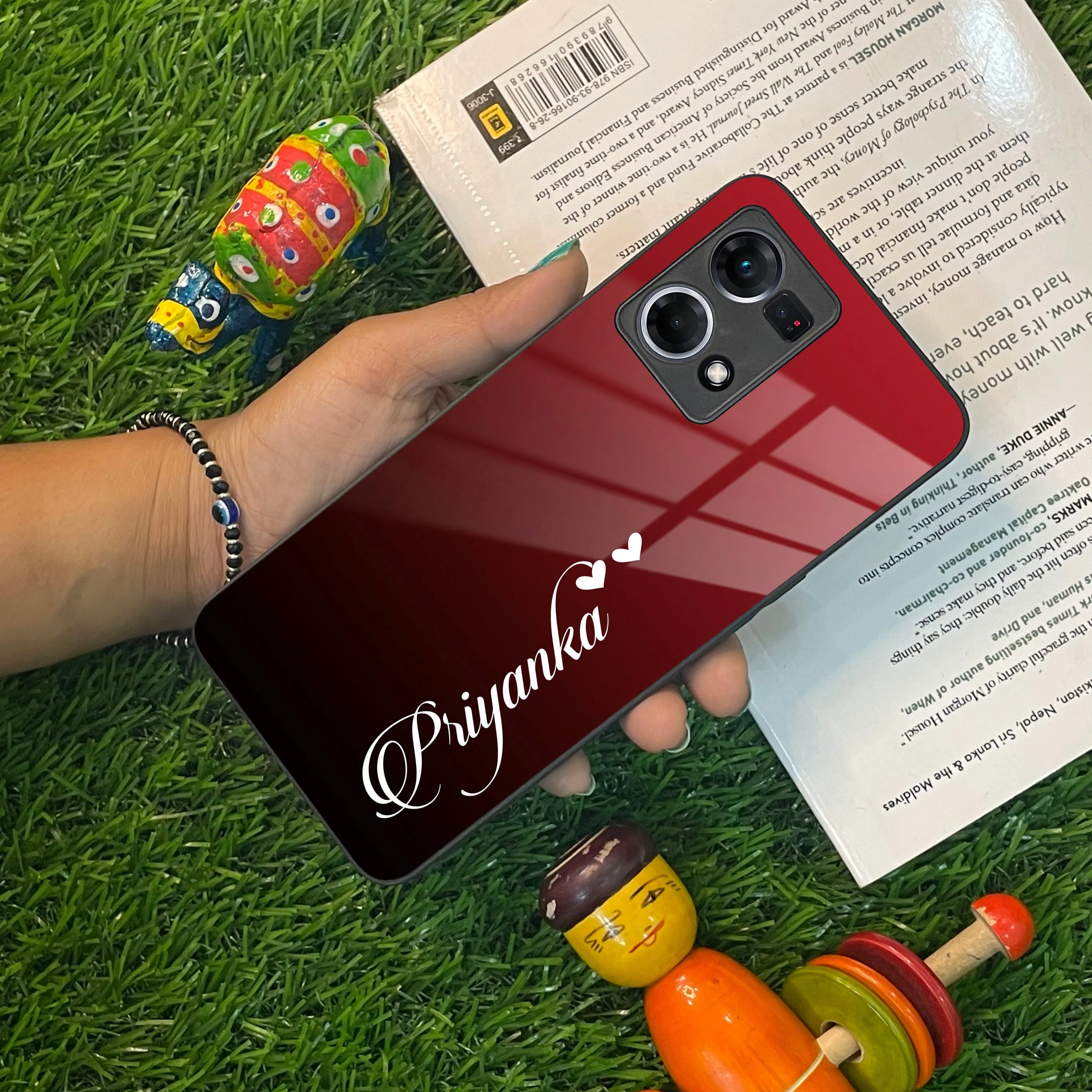 Customize Name Gradient Glass Case Cover Red Wine For Oppo