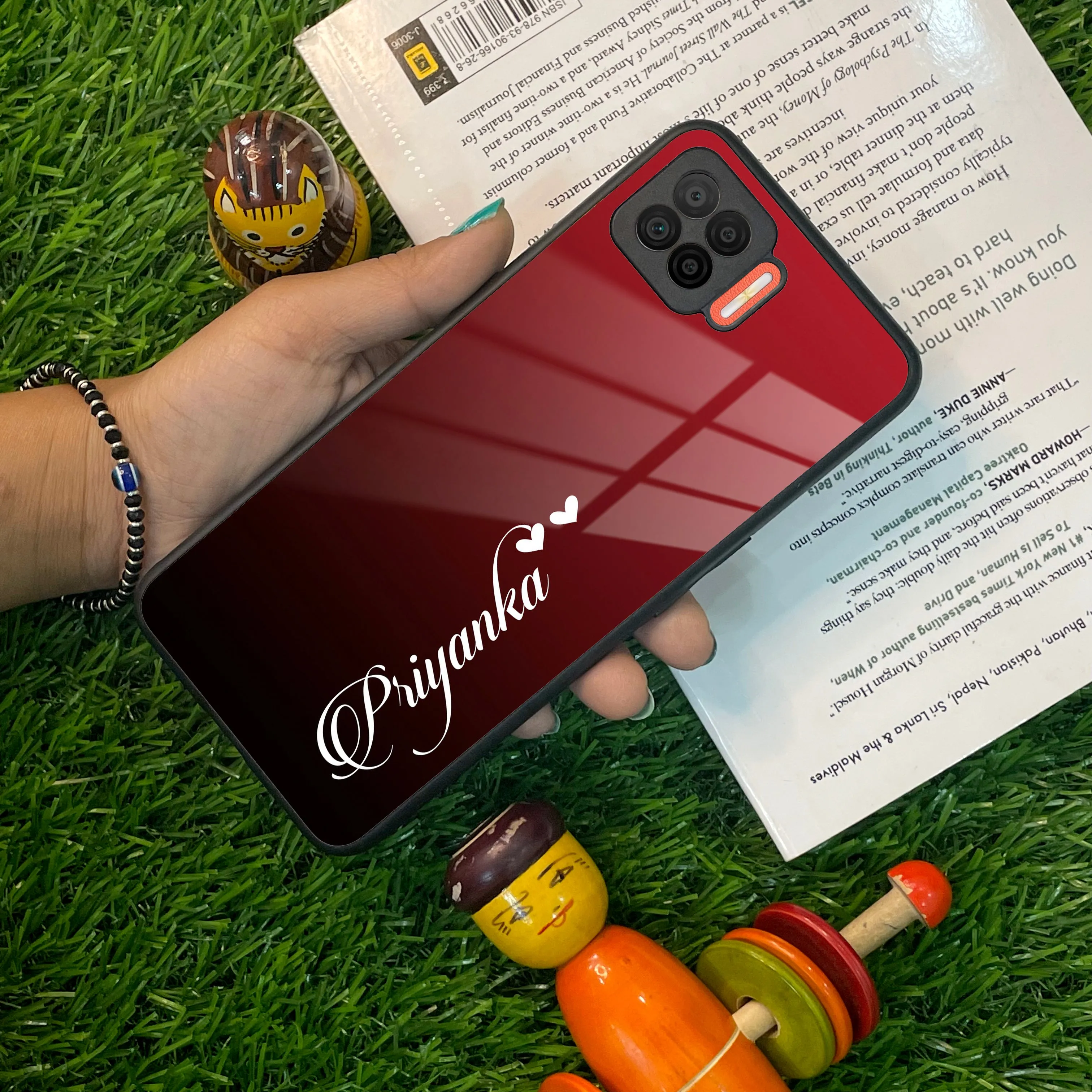 Customize Name Gradient Glass Case Cover Red Wine For Oppo