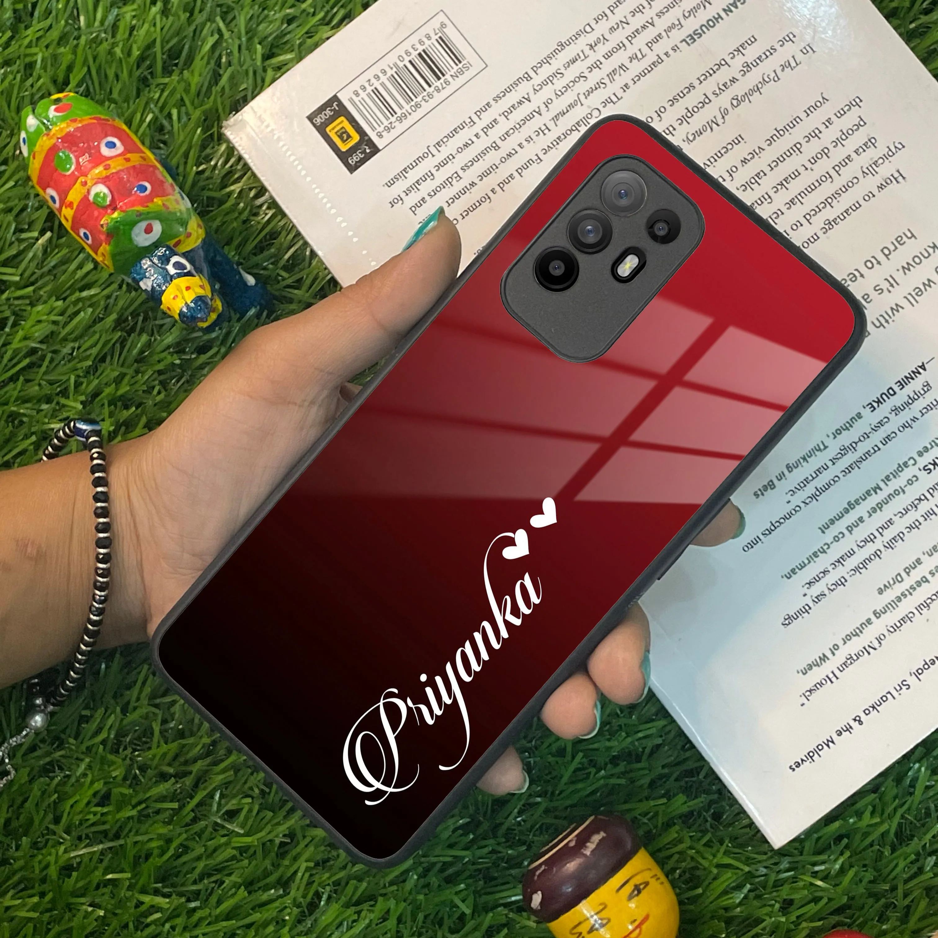 Customize Name Gradient Glass Case Cover Red Wine For Oppo