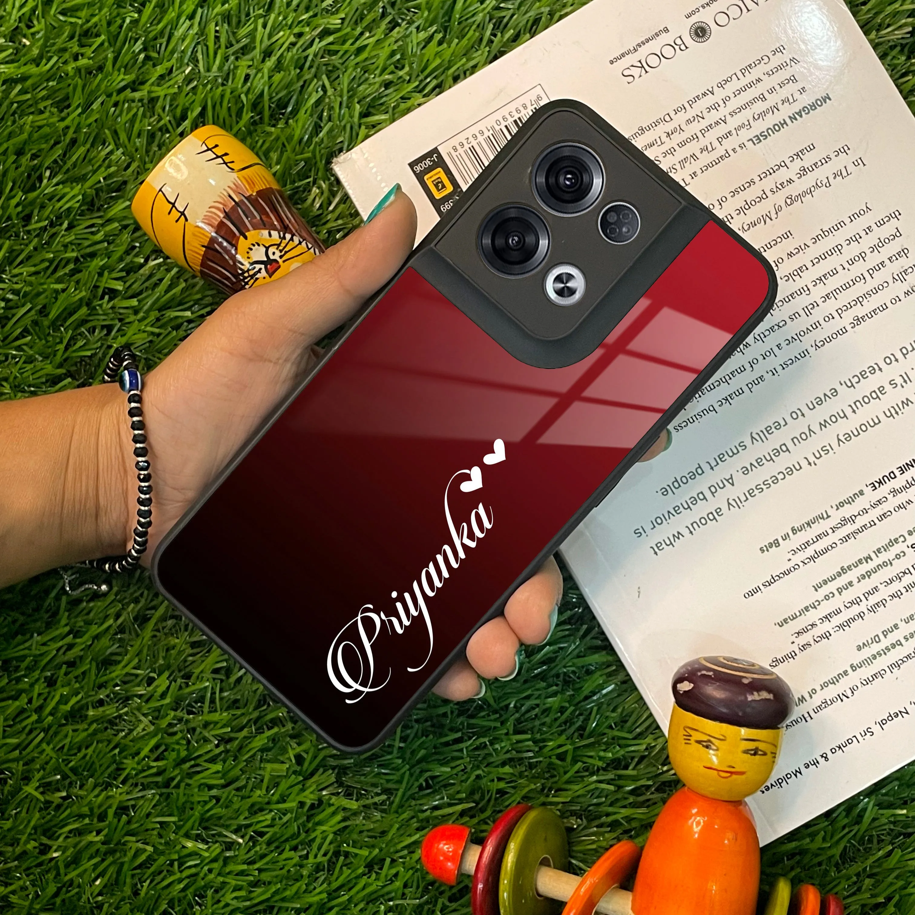 Customize Name Gradient Glass Case Cover Red Wine For Oppo