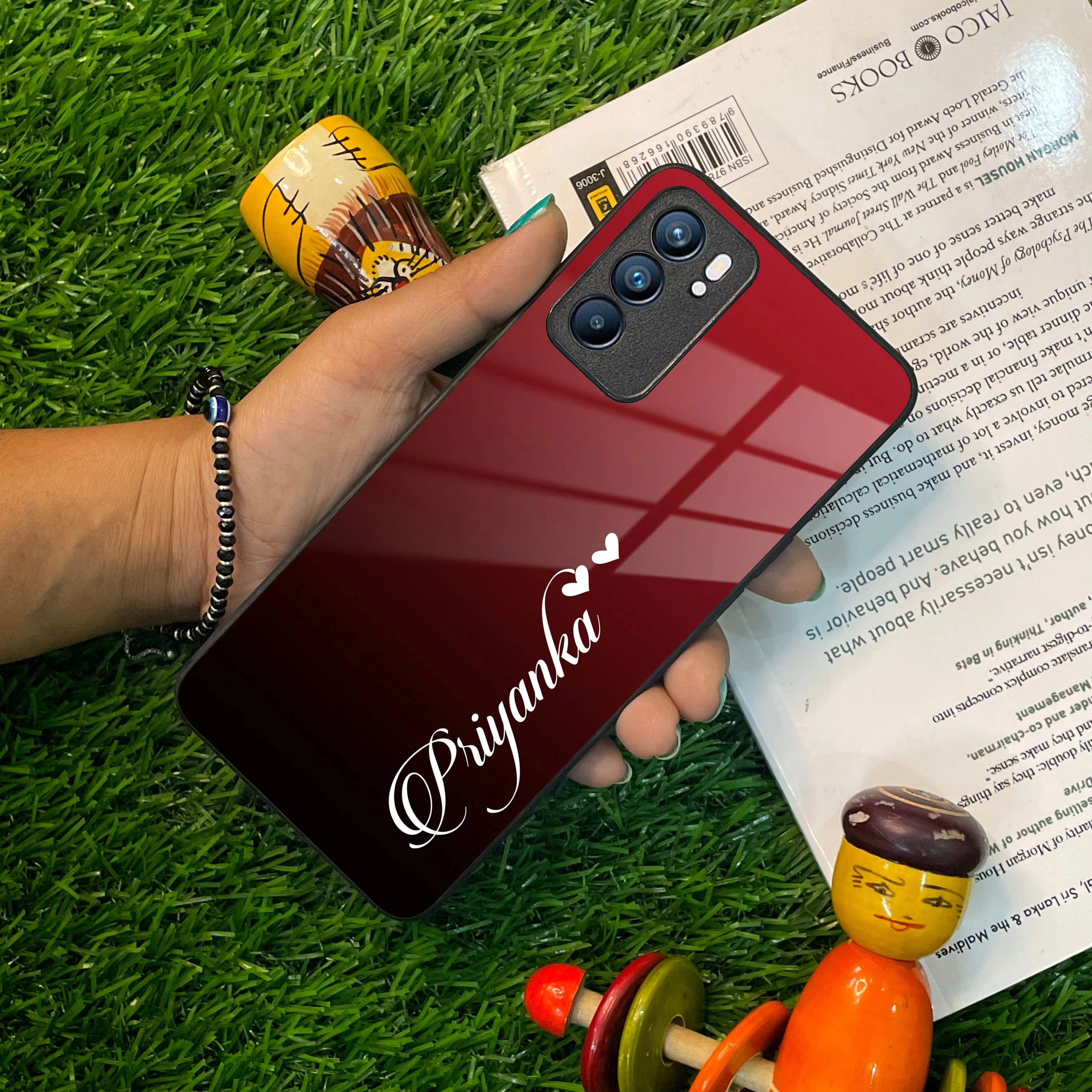 Customize Name Gradient Glass Case Cover Red Wine For Oppo