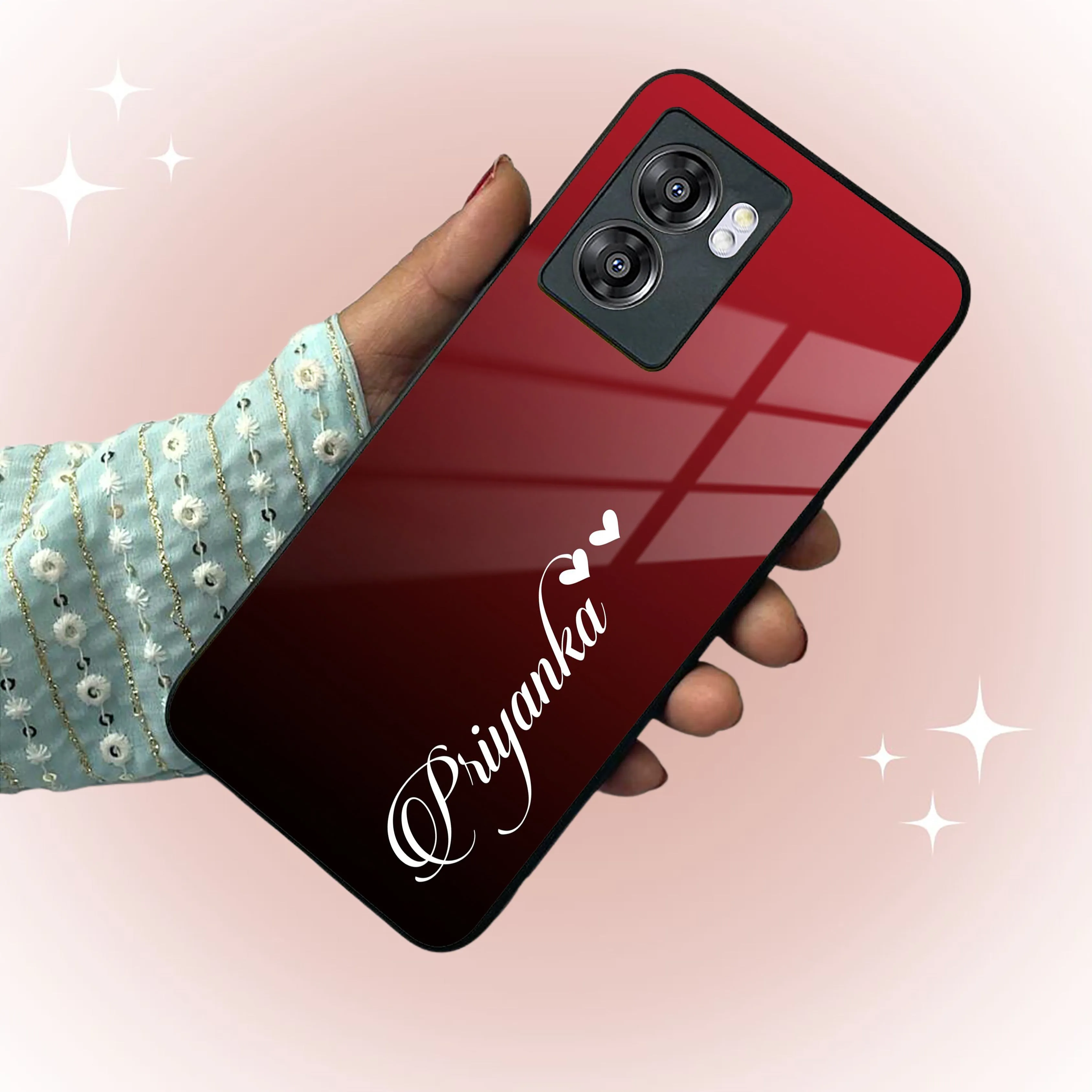Customize Name Gradient Glass Case Cover Red Wine For Oppo