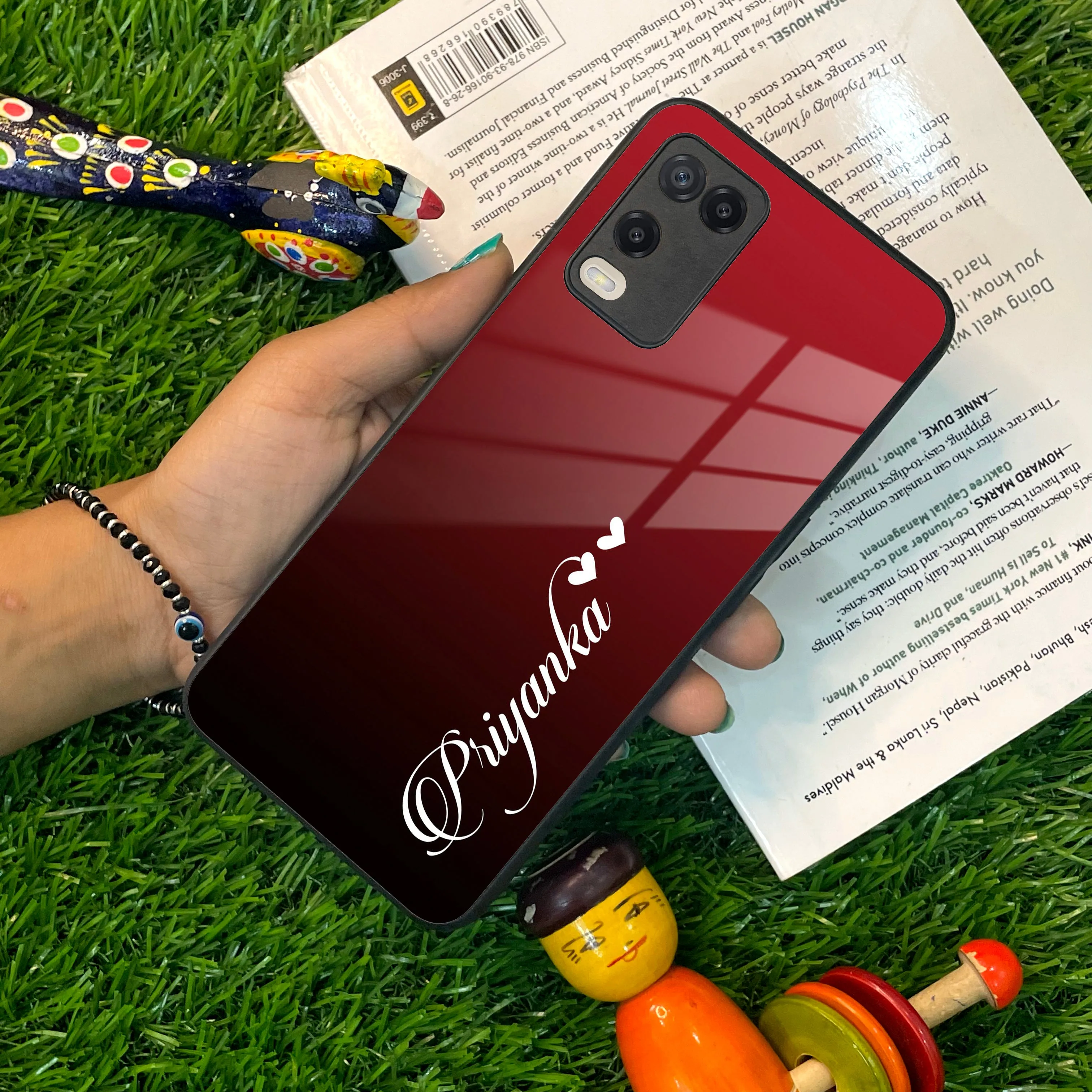 Customize Name Gradient Glass Case Cover Red Wine For Oppo